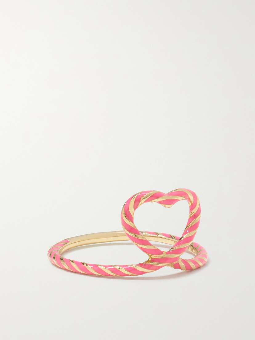 Alison Lou Heart Streamer 14-karat Gold And Enamel Ring