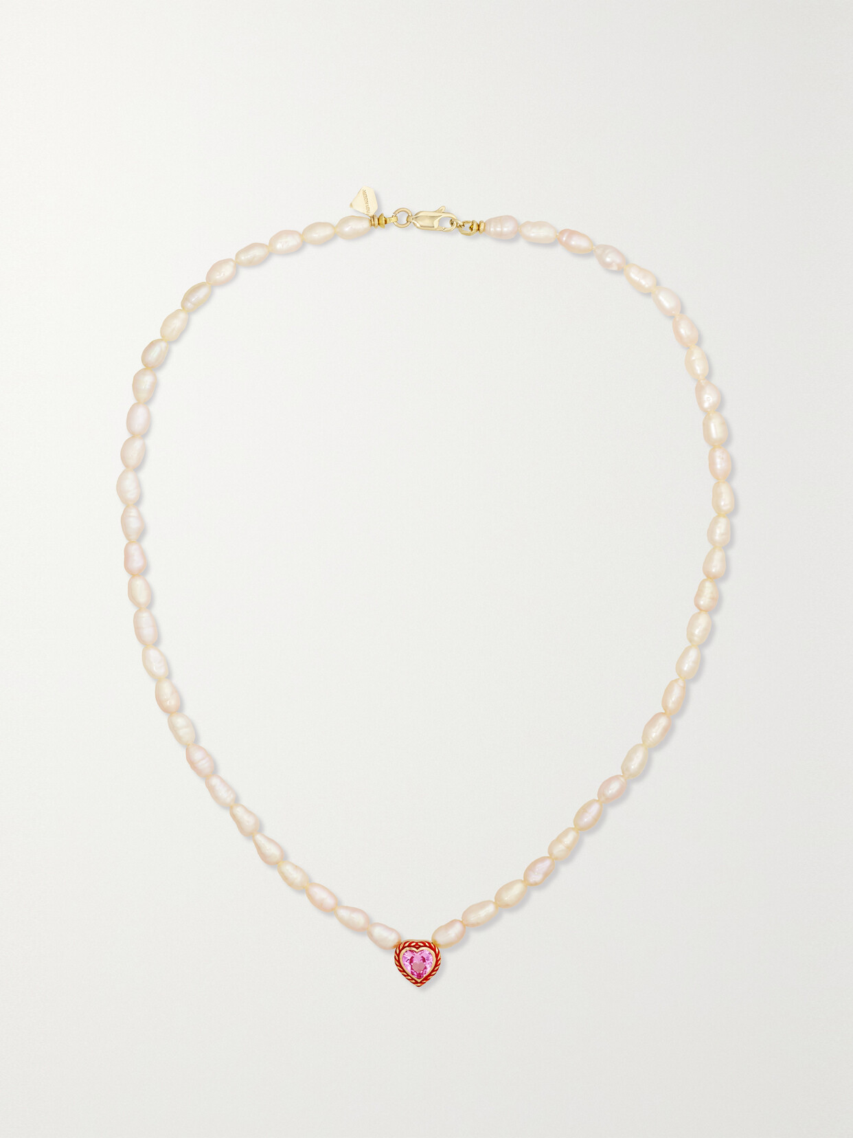 Alison Lou Heart Streamer 14-karat Gold, Laboratory-grown Sapphire, Pearl And Enamel Necklace