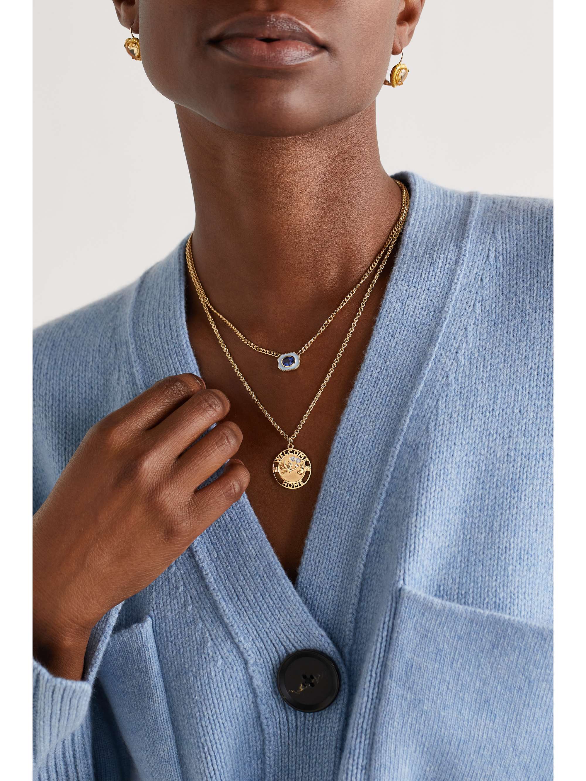 ALISON LOU Welcome Home 14-karat gold, enamel and diamond necklace