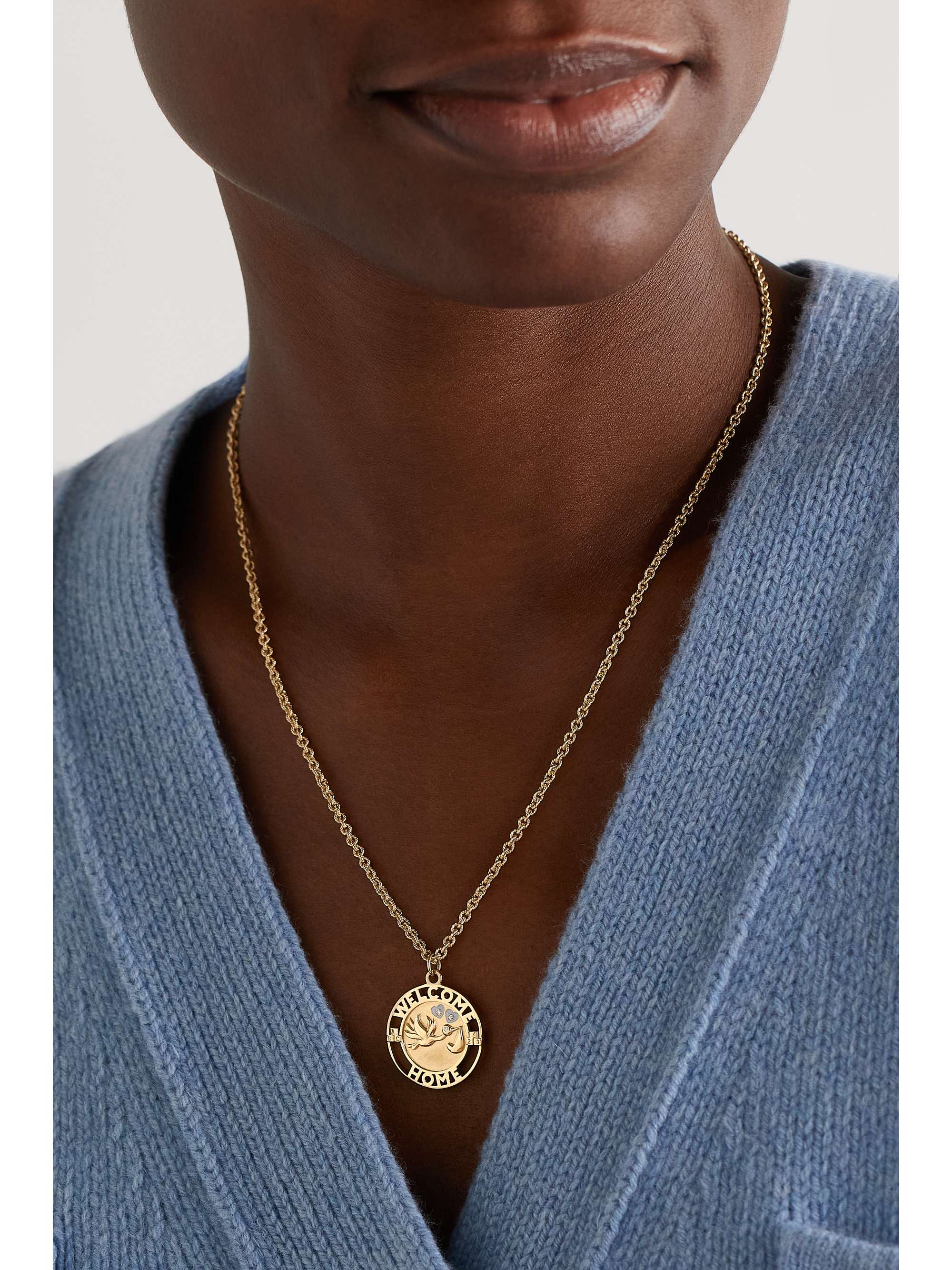 ALISON LOU Welcome Home 14-karat gold, enamel and diamond necklace