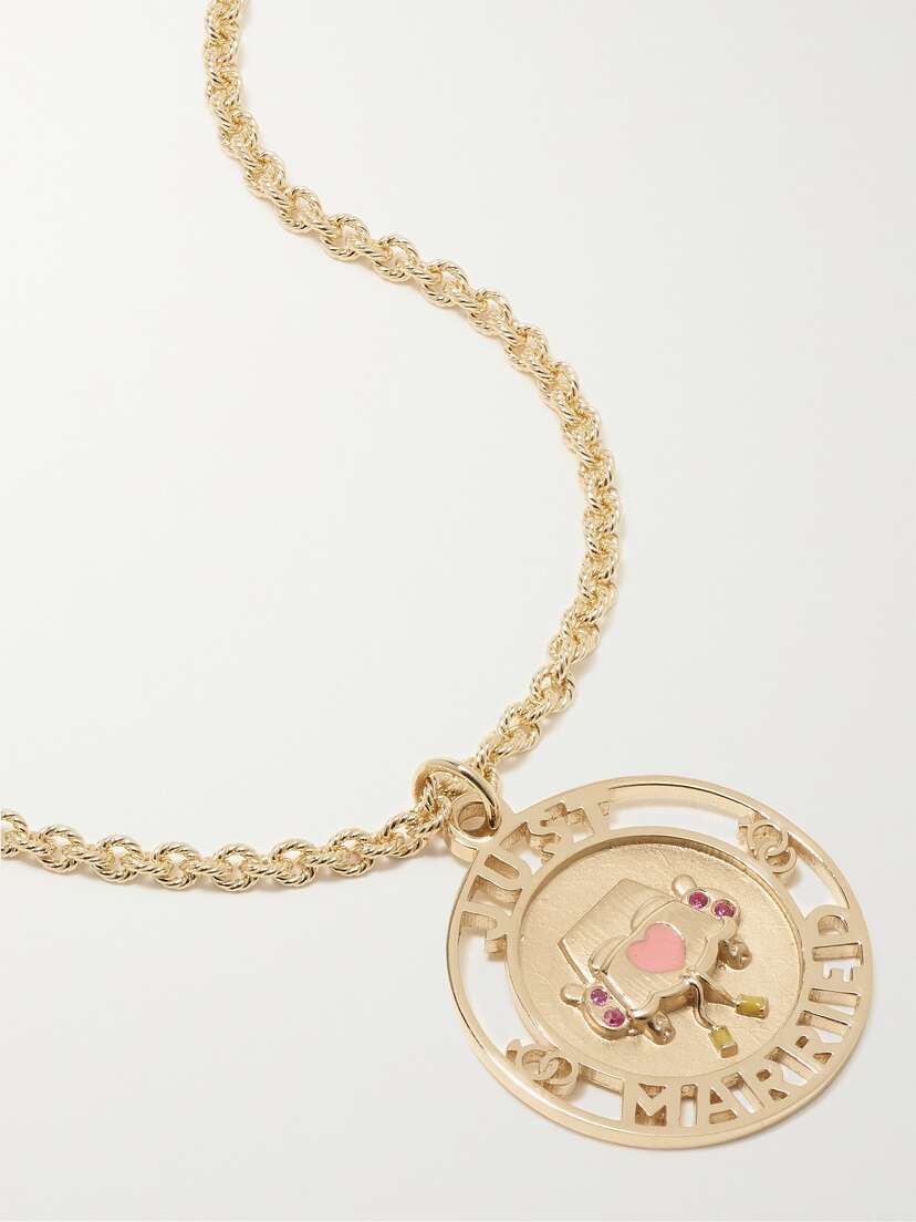 Alison Lou Just Married 14-karat Gold, Ruby And Enamel Necklace