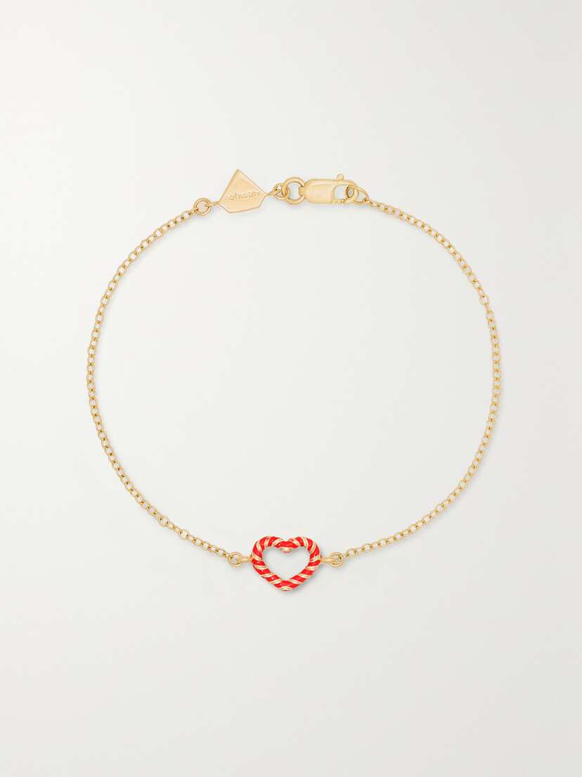 Alison Lou Heart Streamer 14-karat Gold And Enamel Bracelet