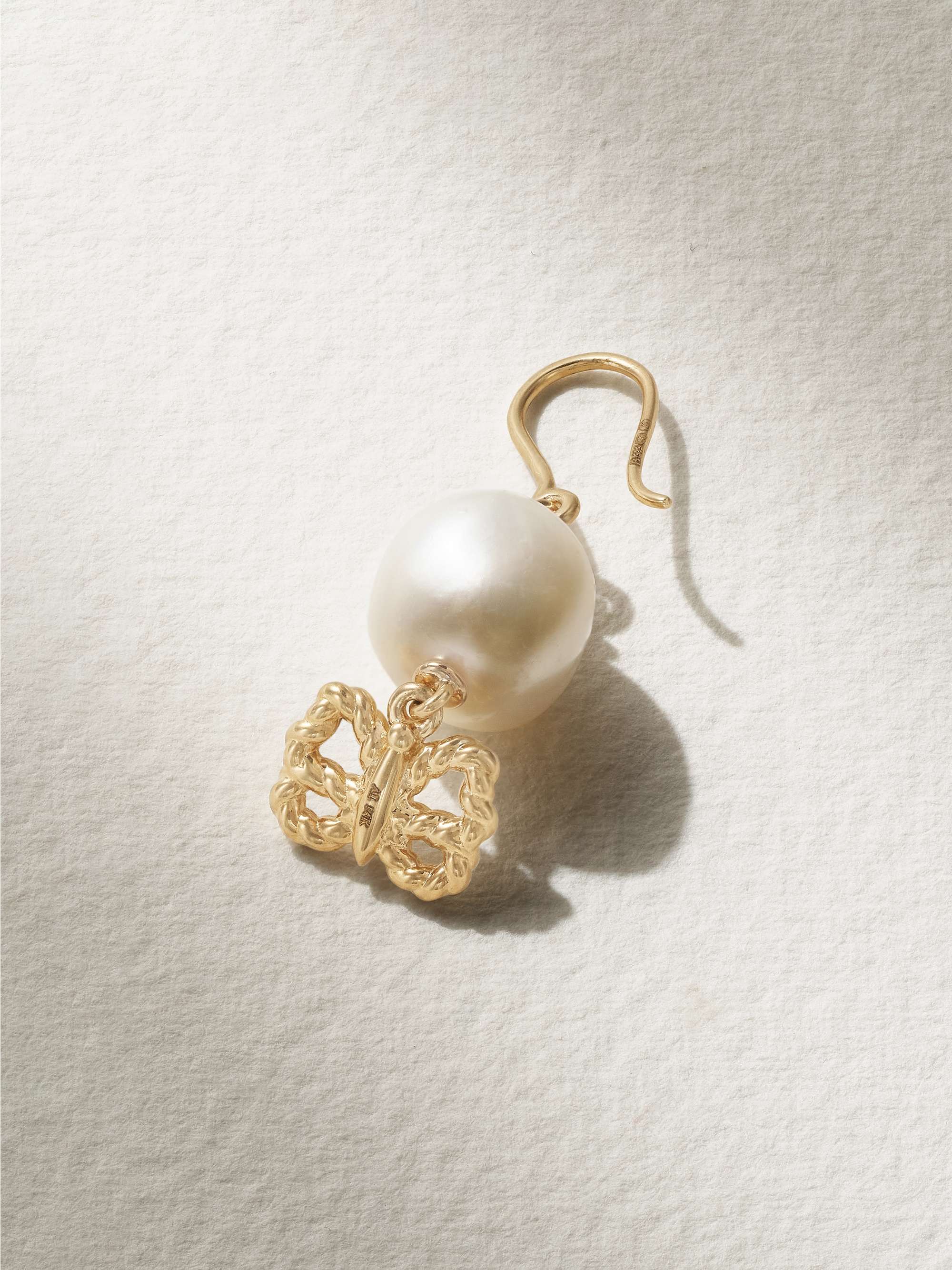 ALISON LOU Butterfly Streamer 14K 黄金珍珠单只耳环
