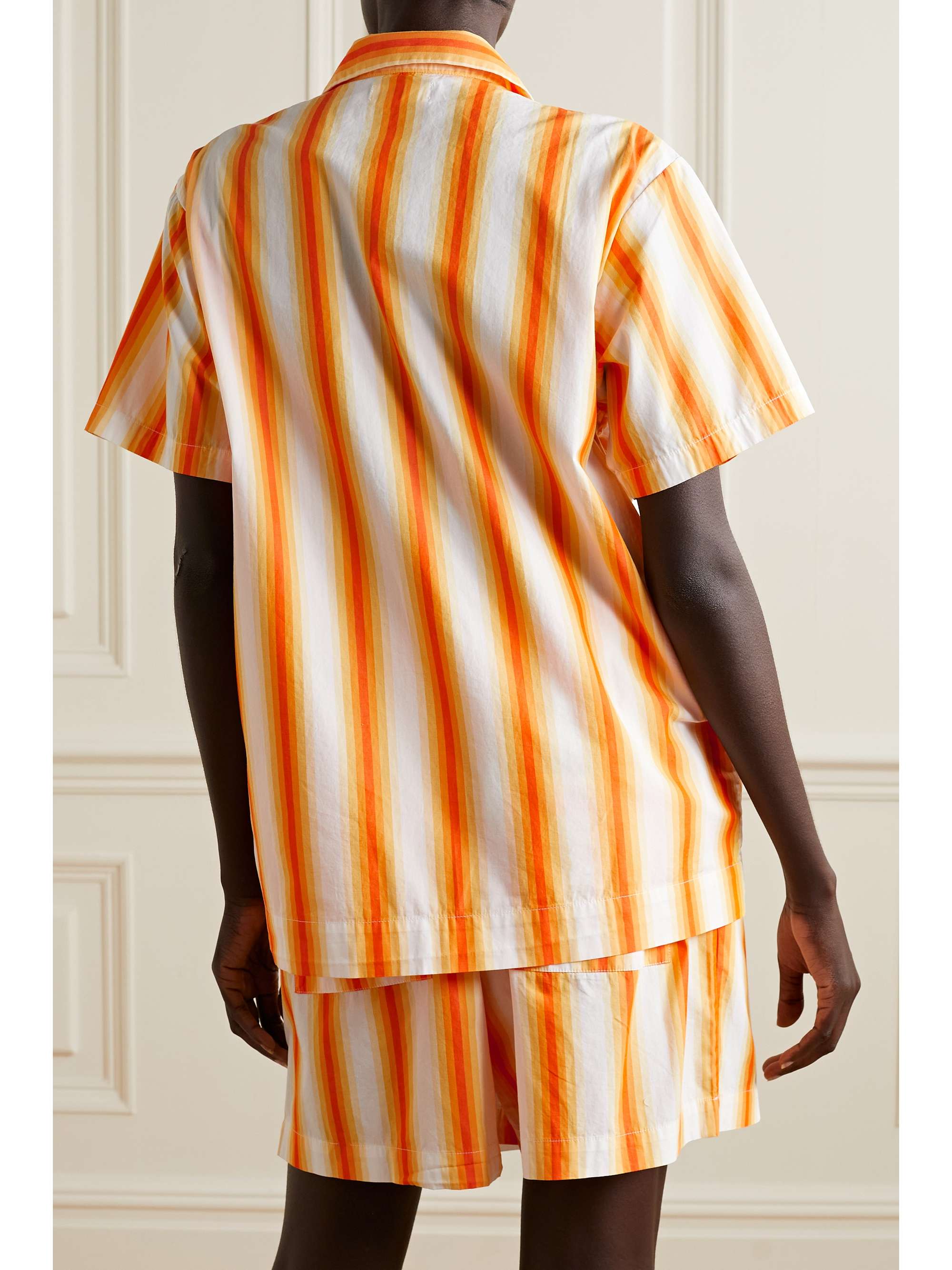 TEKLA Striped organic cotton-poplin pajama shirt
