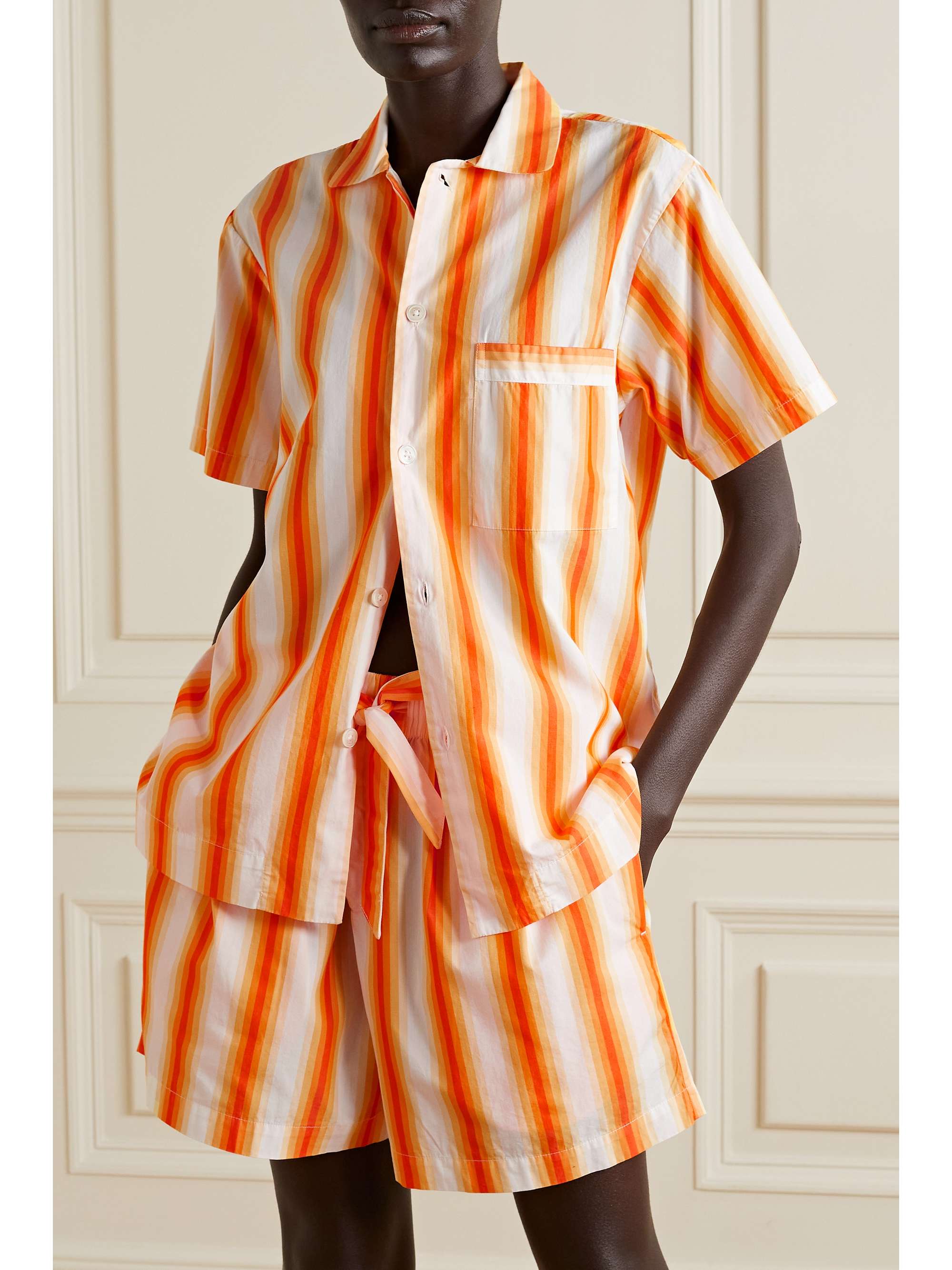 TEKLA Striped organic cotton-poplin pajama shirt