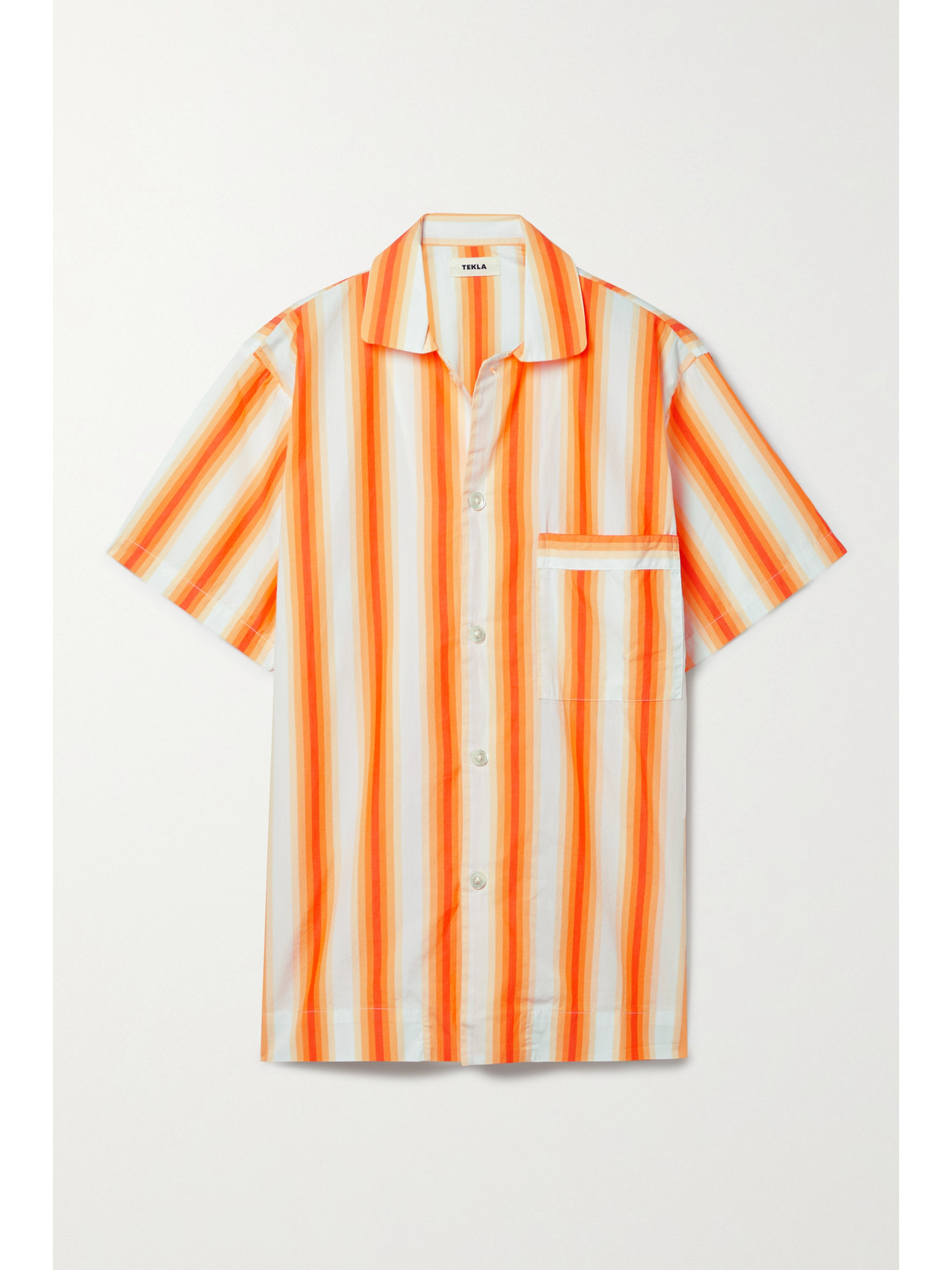 TEKLA STRIPED ORGANIC COTTON-POPLIN PAJAMA SHIRT