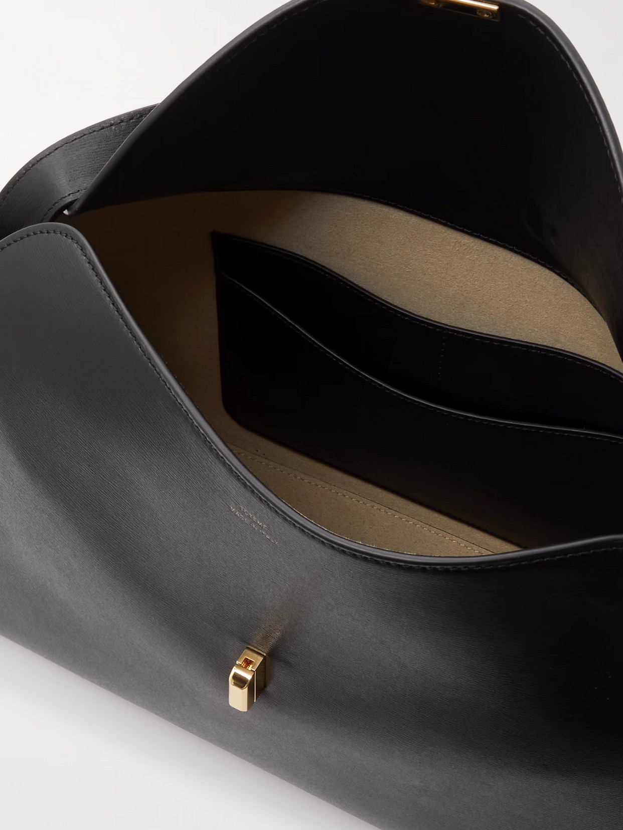 Totême Structured Black Leather Shoulder Bag With Flap Closure