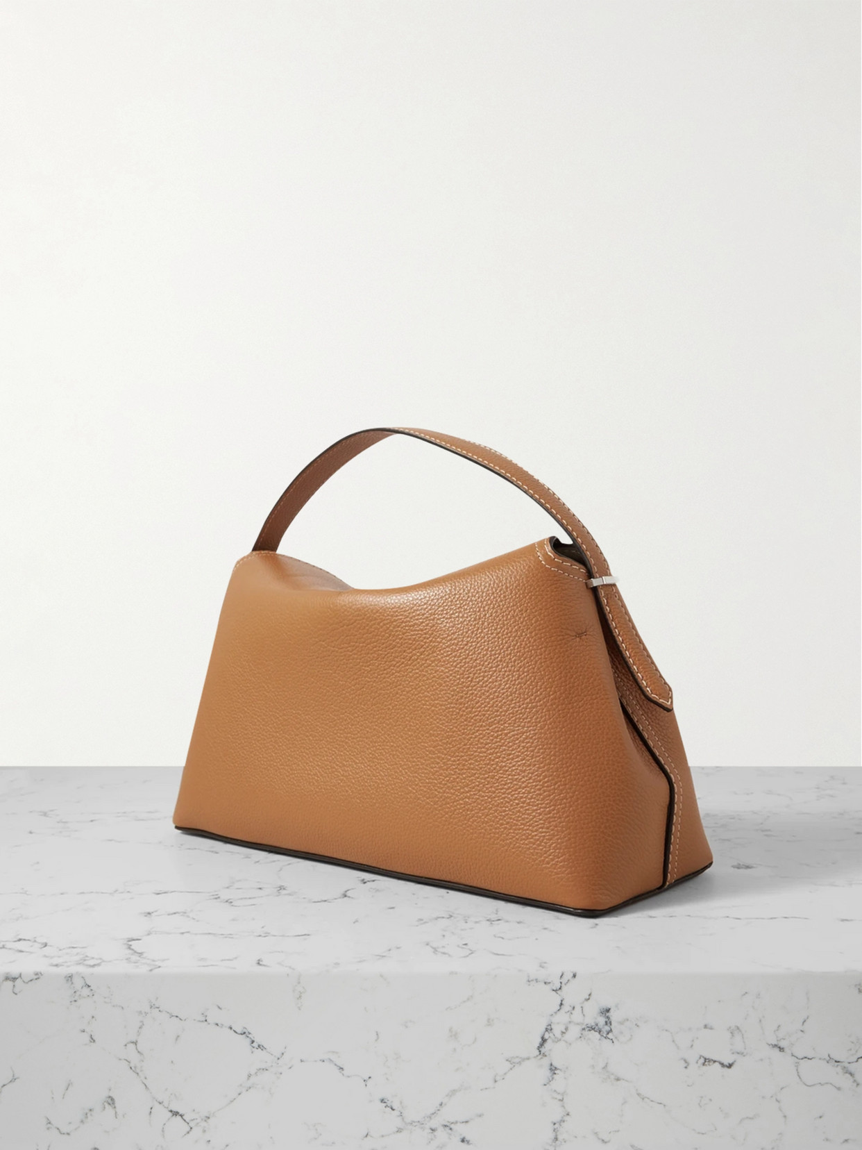 Shop Totême T-lock Textured-leather Shoulder Bag In Brown