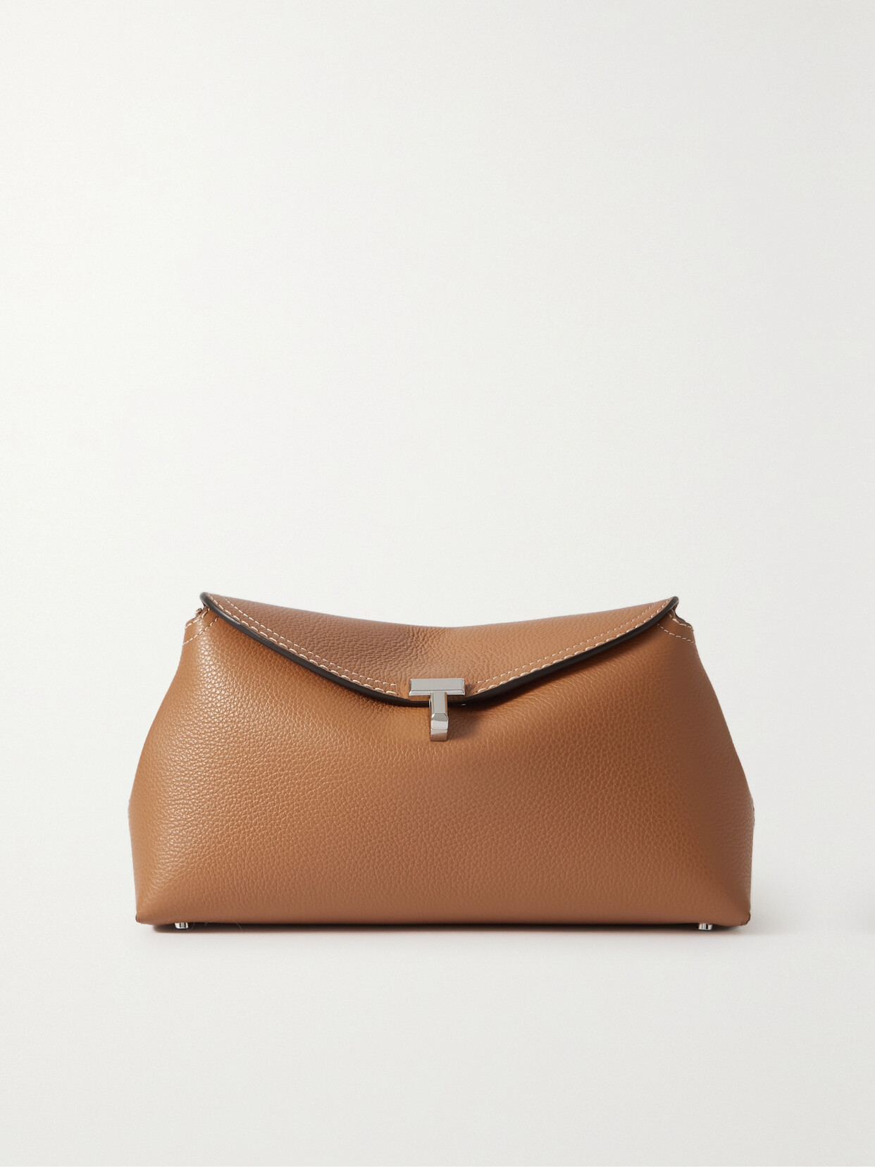 Shop Totême T-lock Textured-leather Clutch In Brown