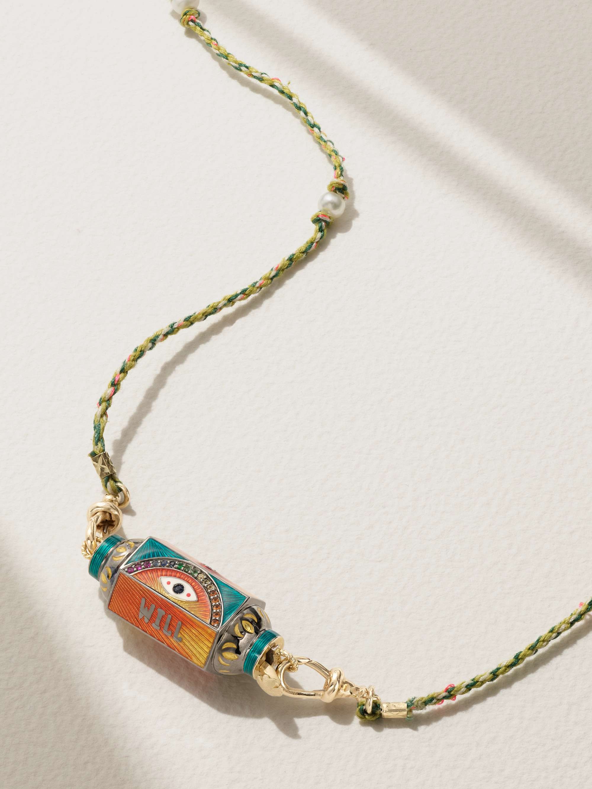 MARIE LICHTENBERG Eye Will 14-karat yellow and blackened gold, enamel and multi-stone necklace
