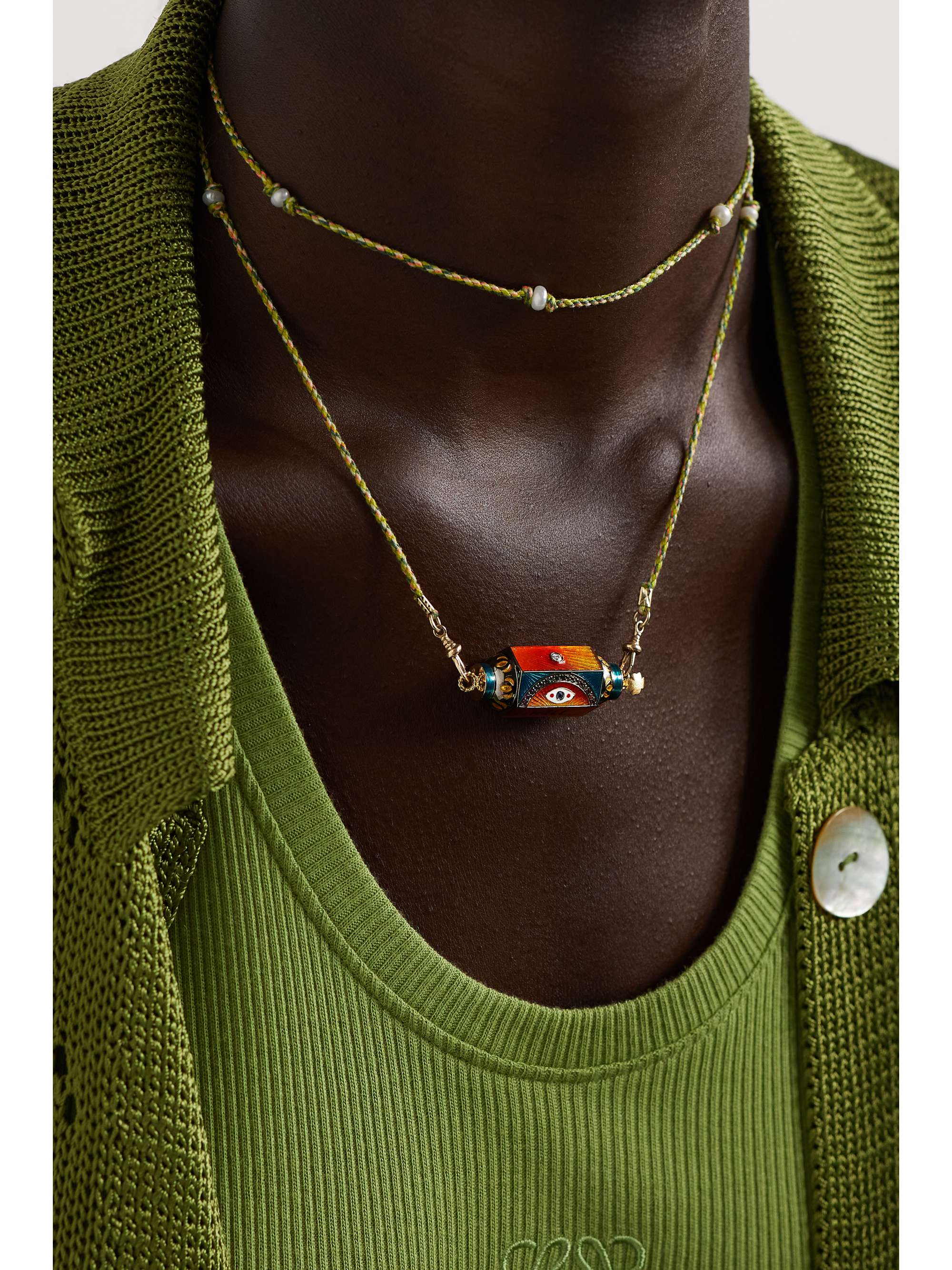 MARIE LICHTENBERG Eye Will 14-karat yellow and blackened gold, enamel and multi-stone necklace
