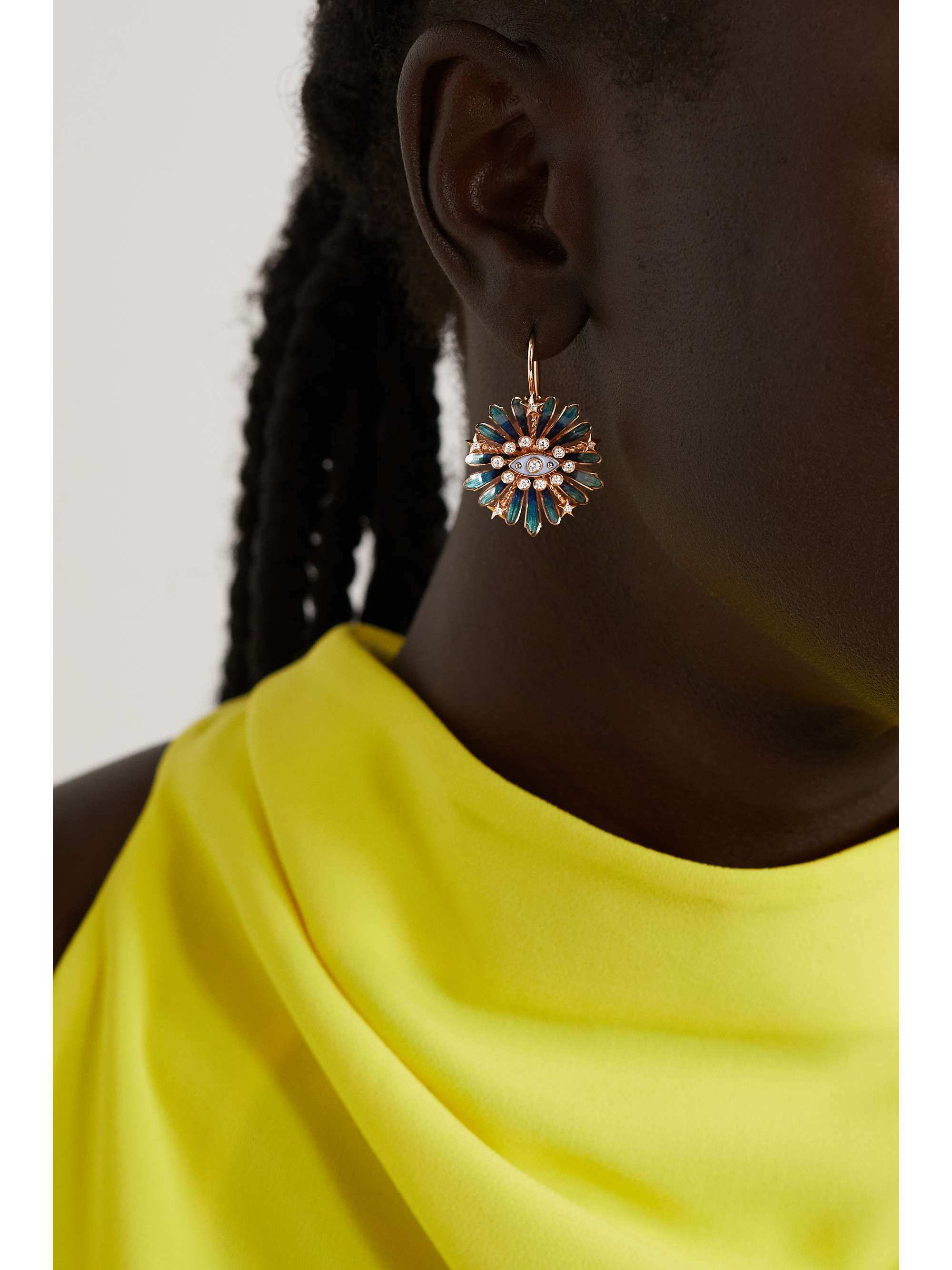 MARIE LICHTENBERG Blue Flower 18-karat rose gold, enamel and diamond single earring