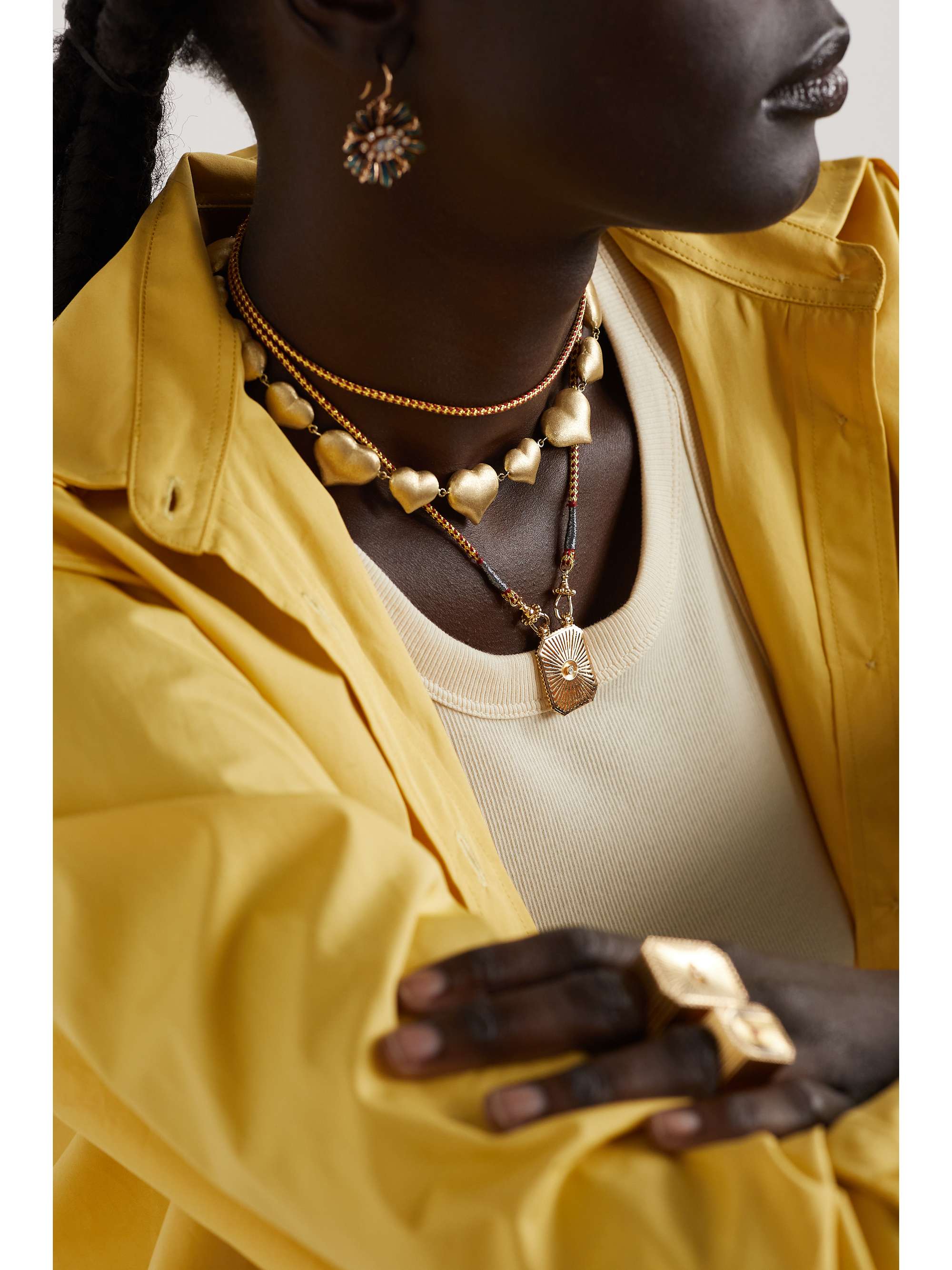 MARIE LICHTENBERG Eye Protect 18-karat gold, silk and diamond necklace