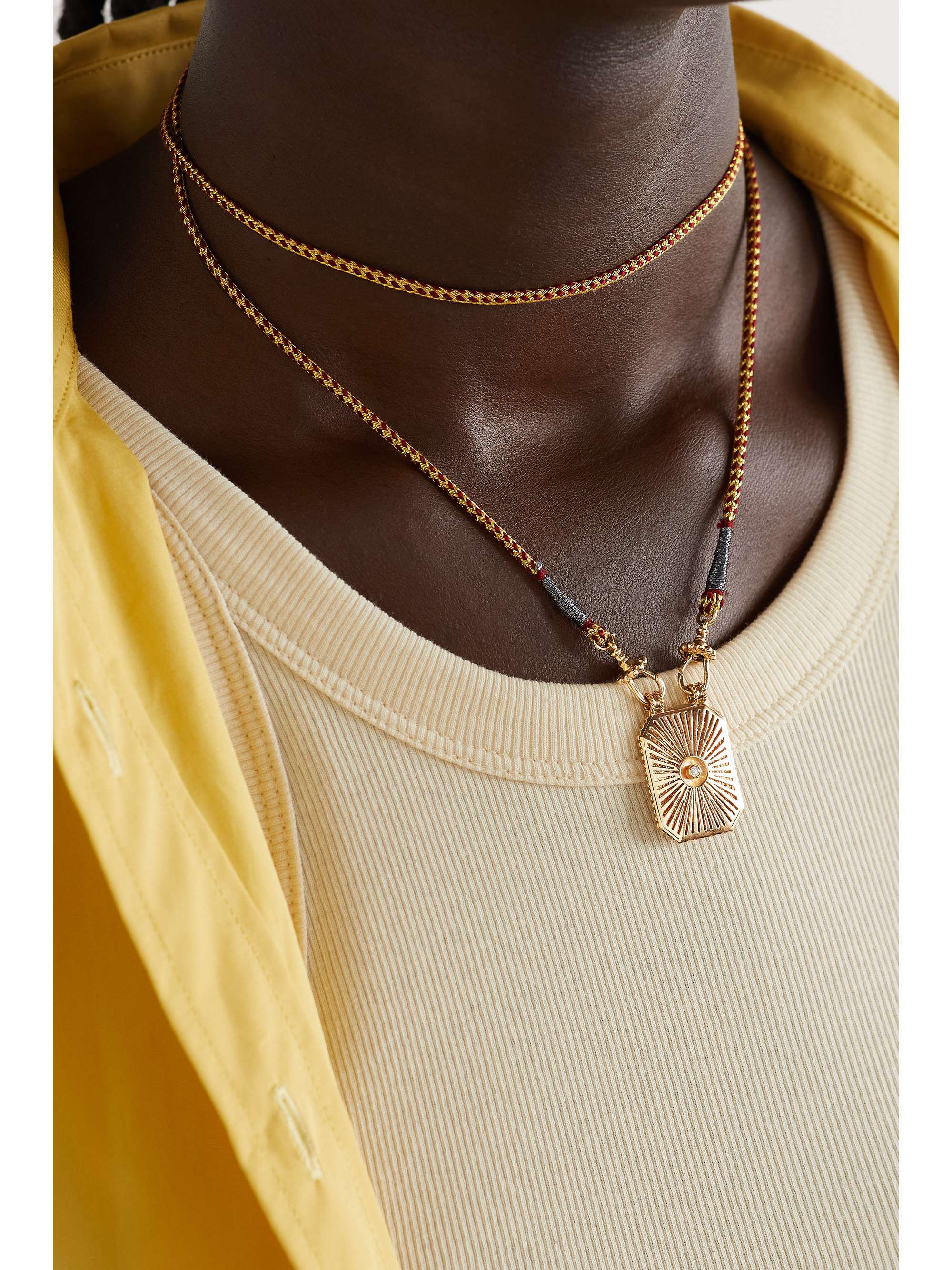 MARIE LICHTENBERG Eye Protect 18-karat gold, silk and diamond necklace