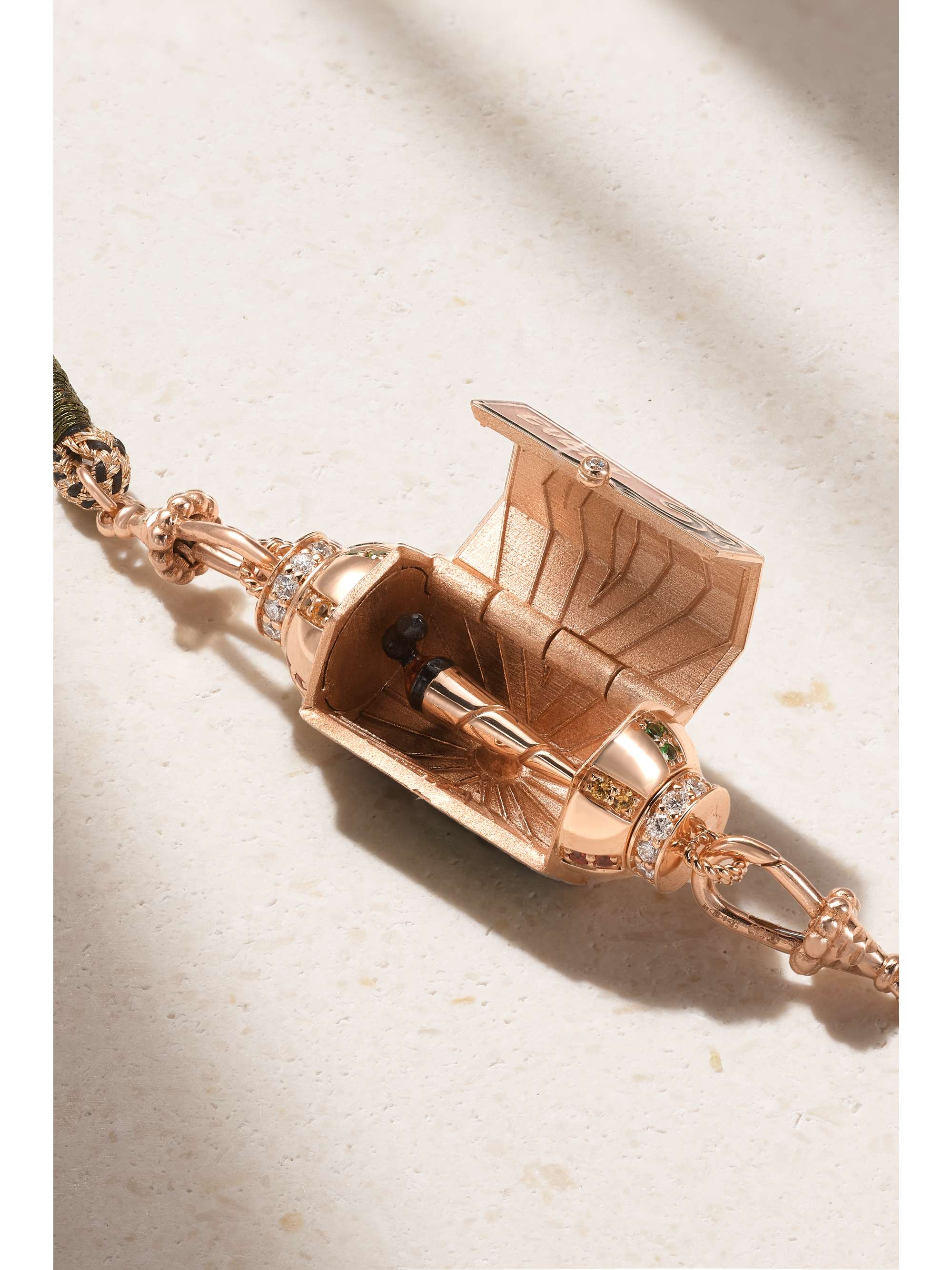MARIE LICHTENBERG Blunt Locket 18-karat rose gold, enamel, sapphire and diamond necklace