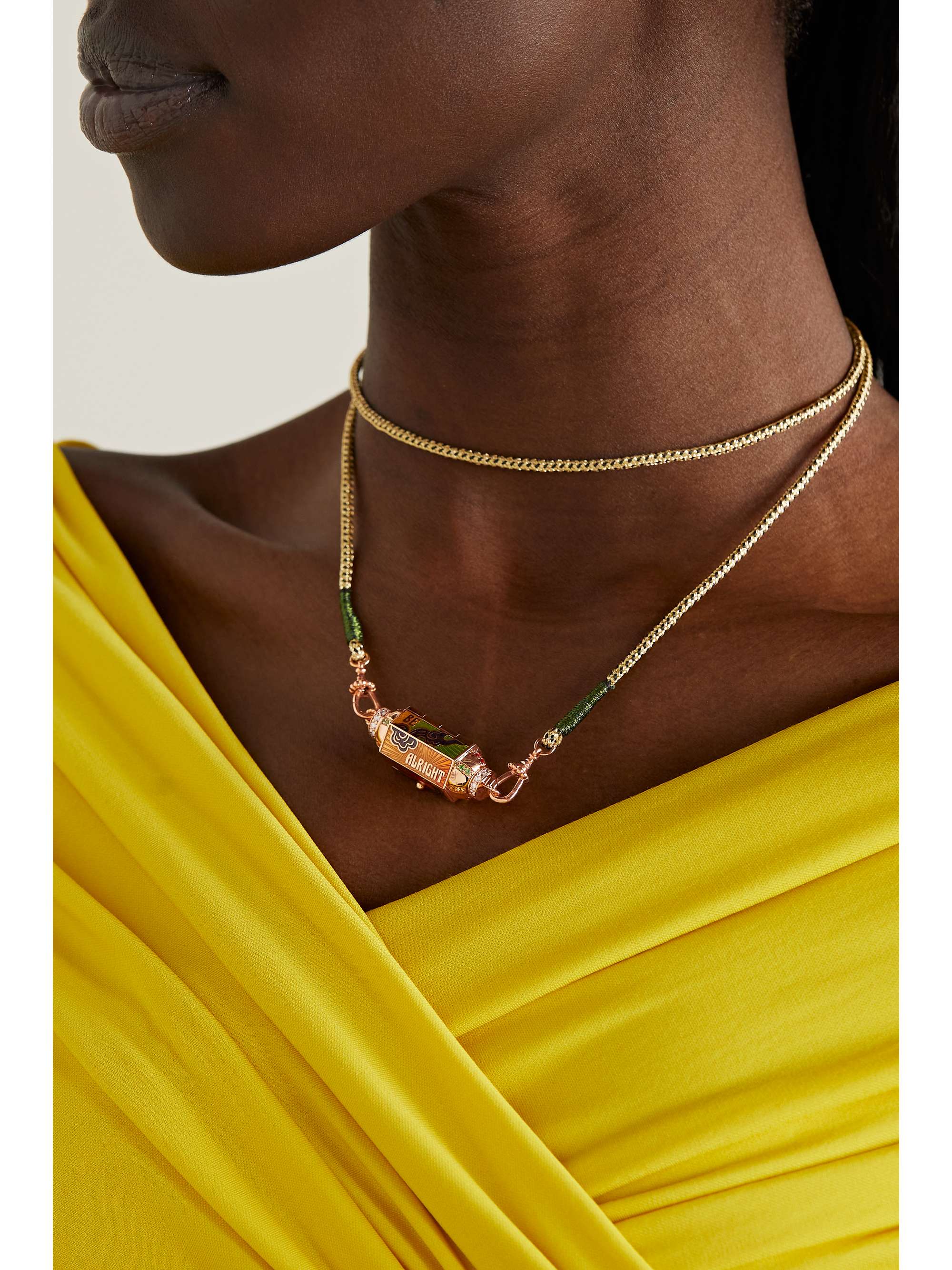 MARIE LICHTENBERG Blunt Locket 18-karat rose gold, enamel, sapphire and diamond necklace