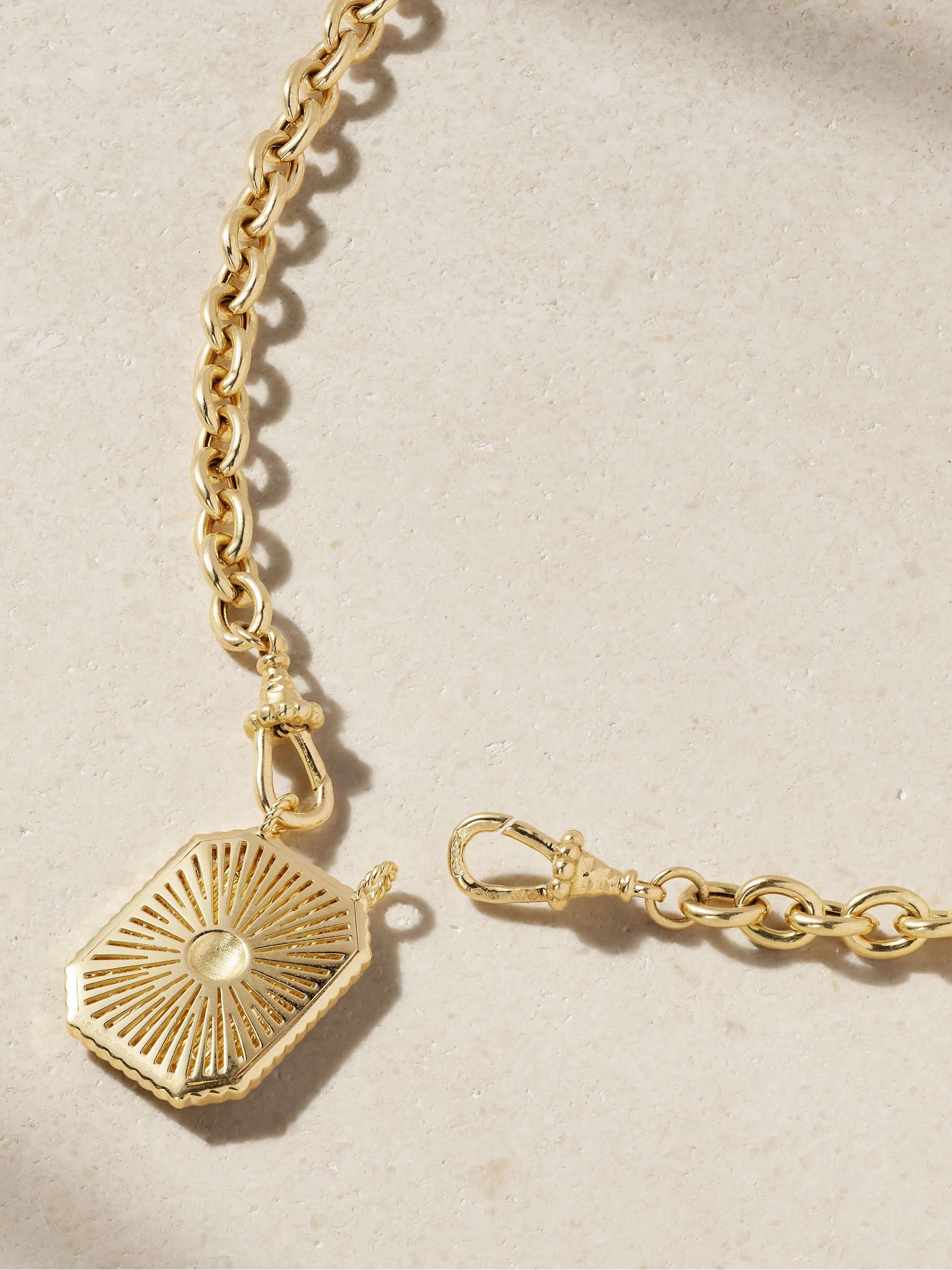 MARIE LICHTENBERG Heart Mini Scap 14-karat gold, cord, enamel and diamond necklace