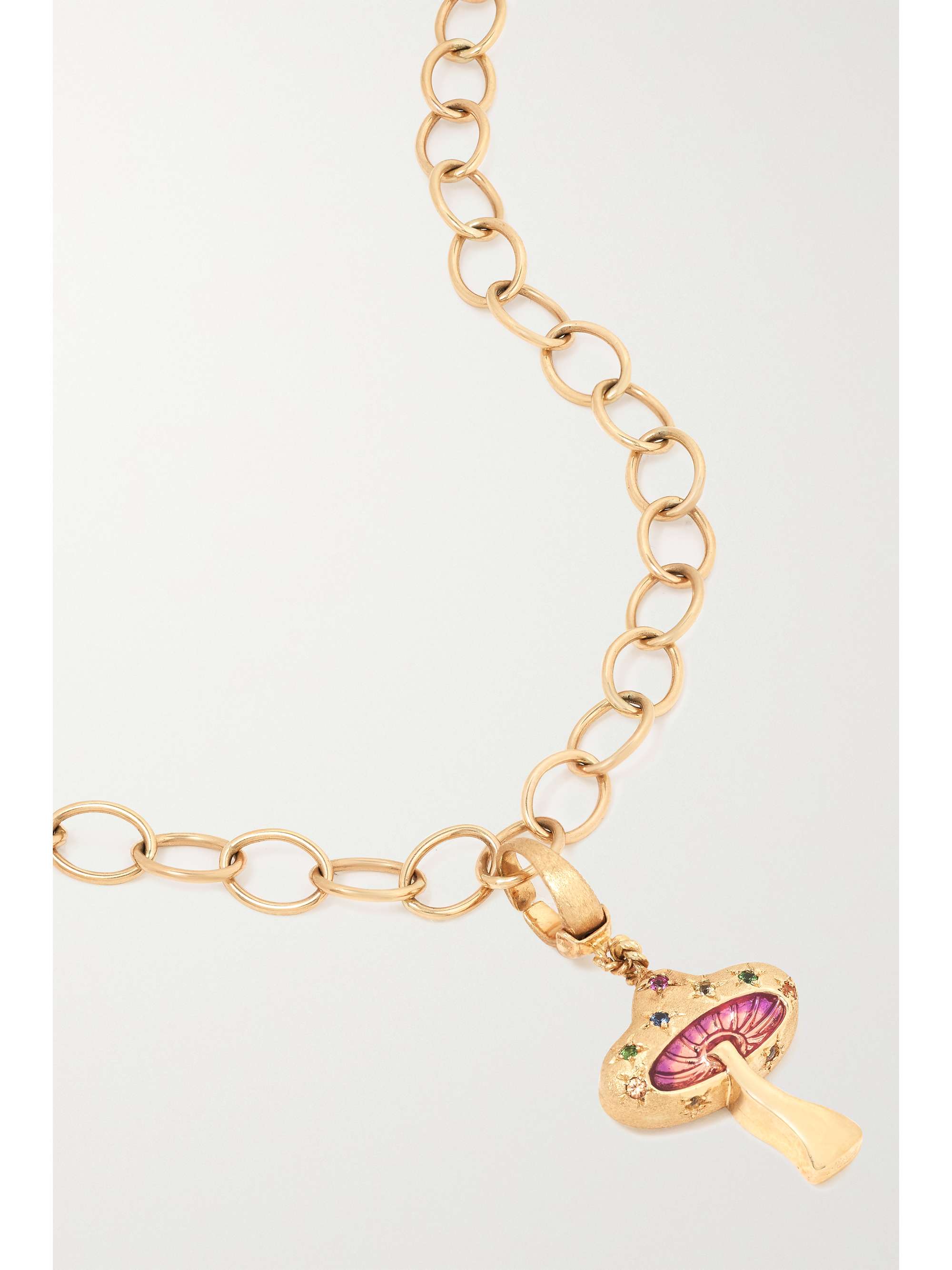 MARIE LICHTENBERG Mushroom 14-karat gold, enamel and sapphire necklace
