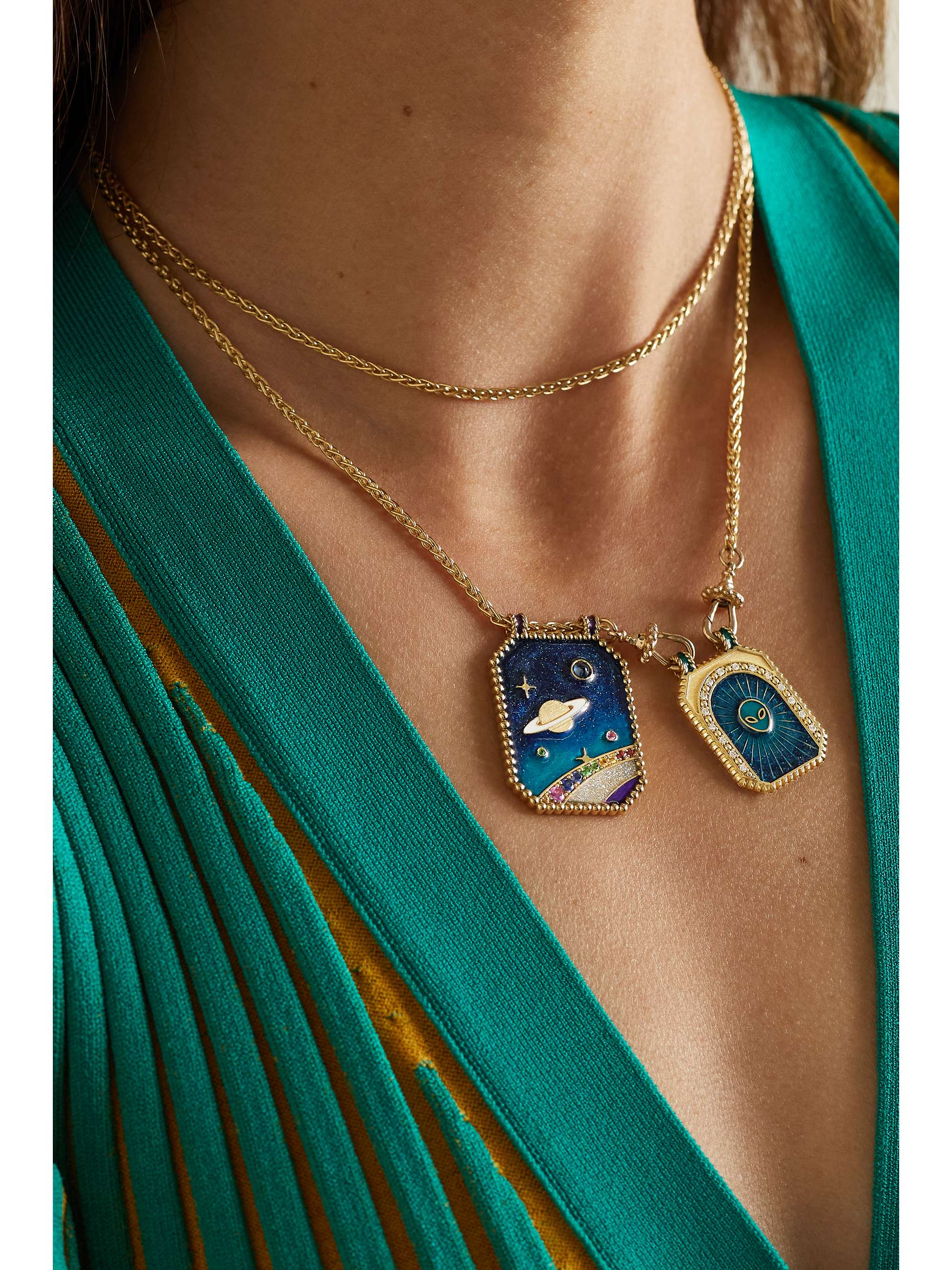 MARIE LICHTENBERG Believe 14-karat gold, enamel and diamond necklace