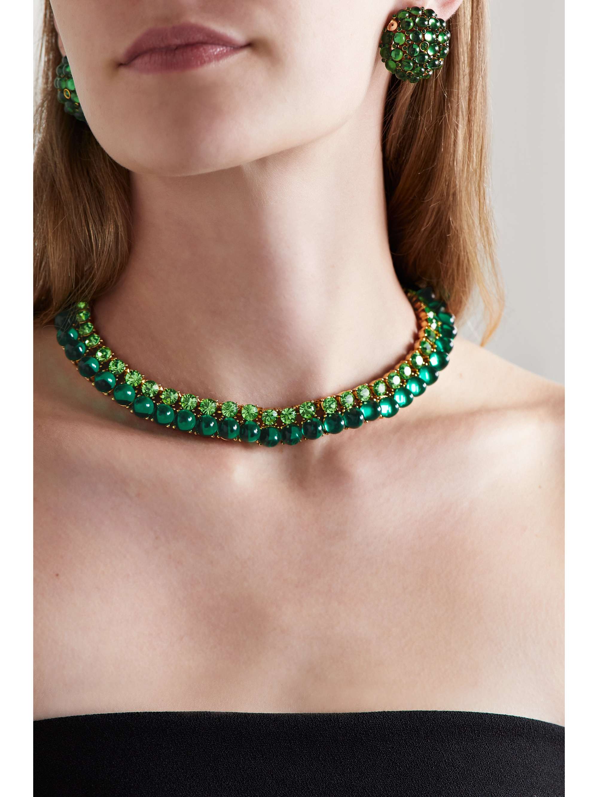 OSCAR DE LA RENTA Gold-tone, crystal and resin choker
