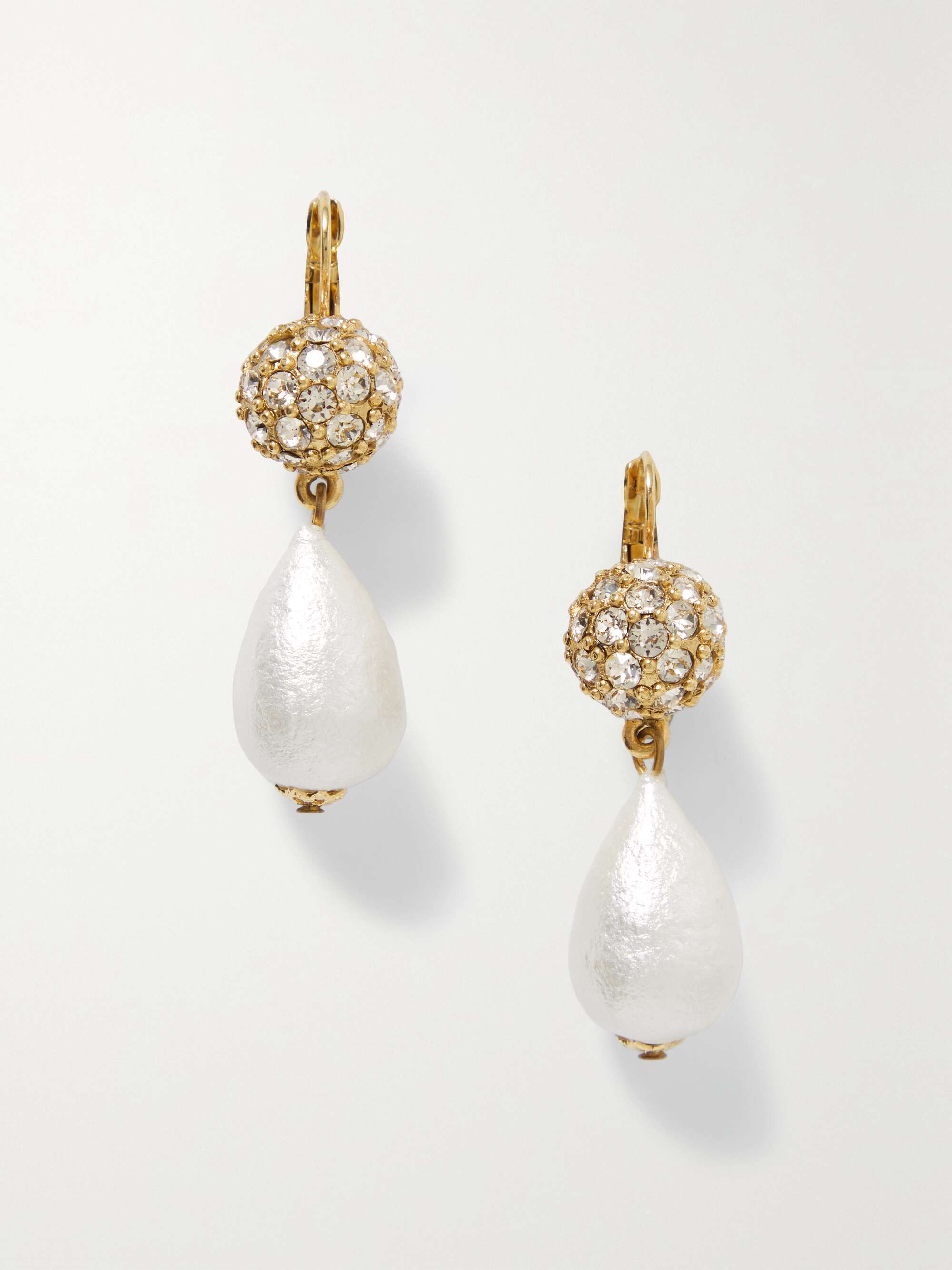 Gold tone faux pearl and crystal earrings
