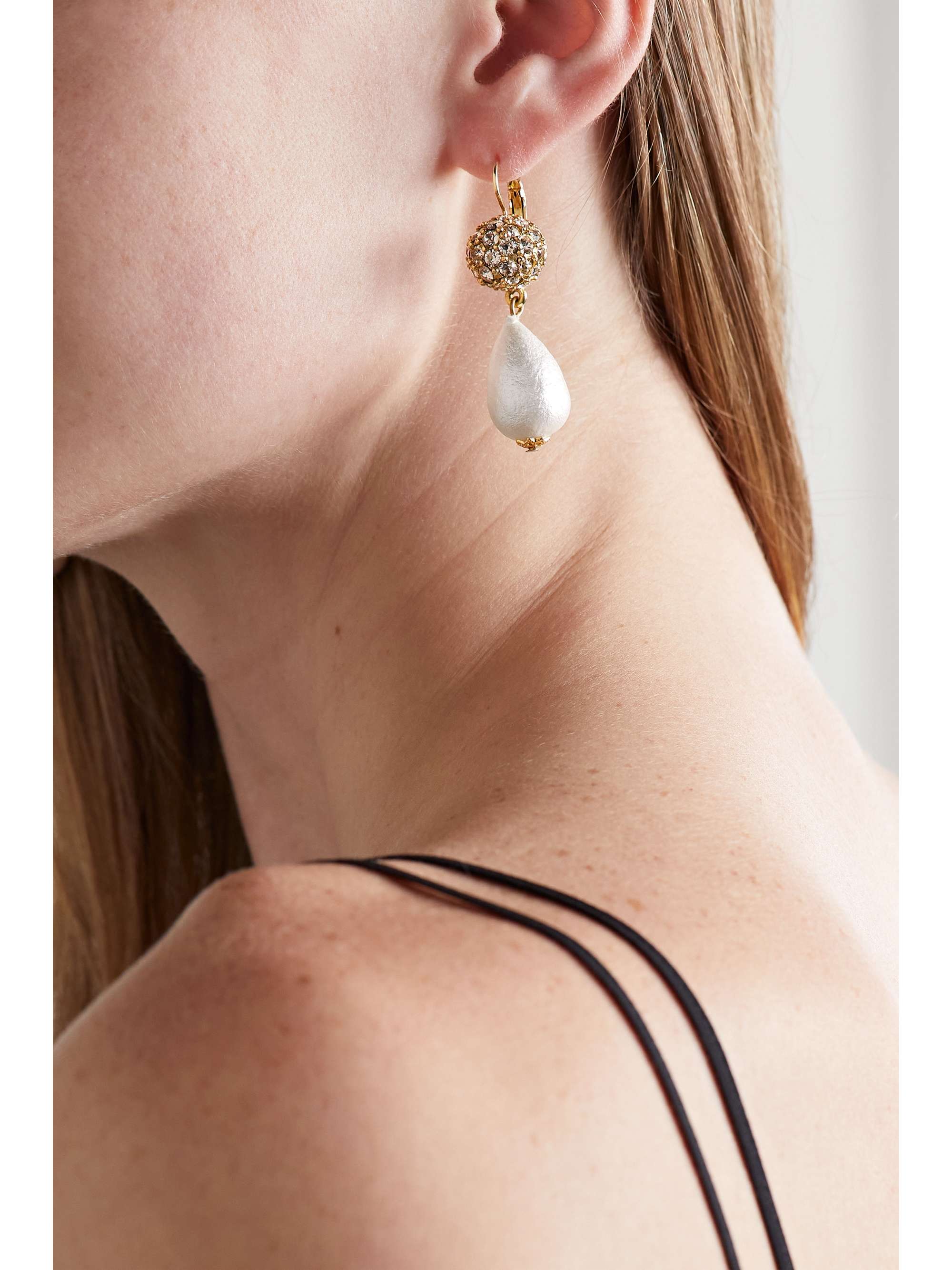 OSCAR DE LA RENTA Goldtone, faux pearl and crystal earrings NETAPORTER