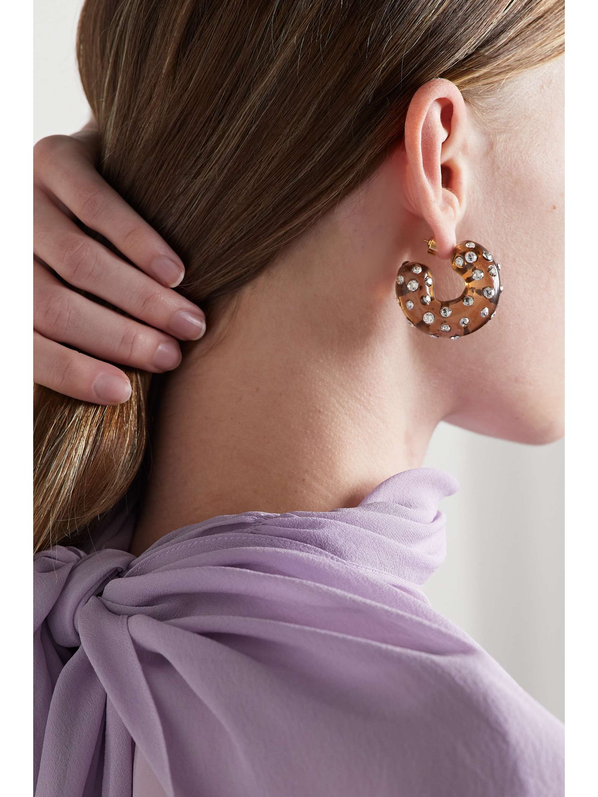 OSCAR DE LA RENTA Goldtone, acetate and crystal hoop earrings NETA