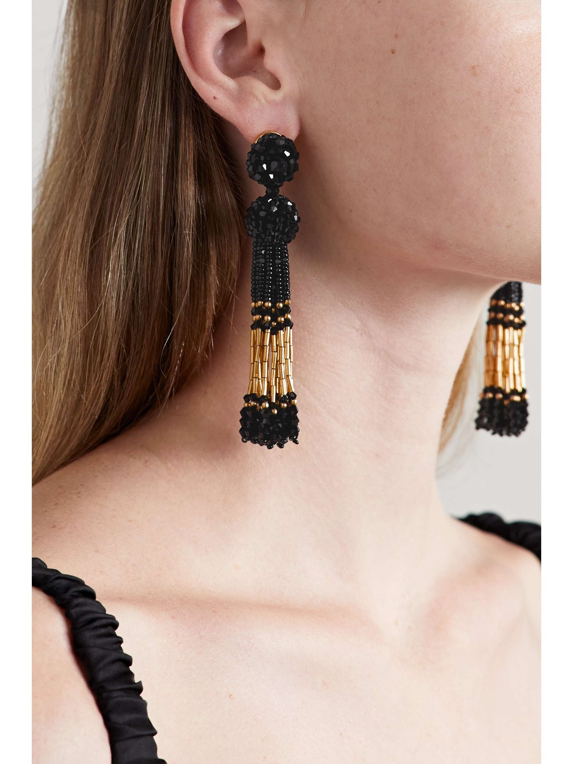 OSCAR DE LA RENTA Goldtone beaded clip earrings NETAPORTER