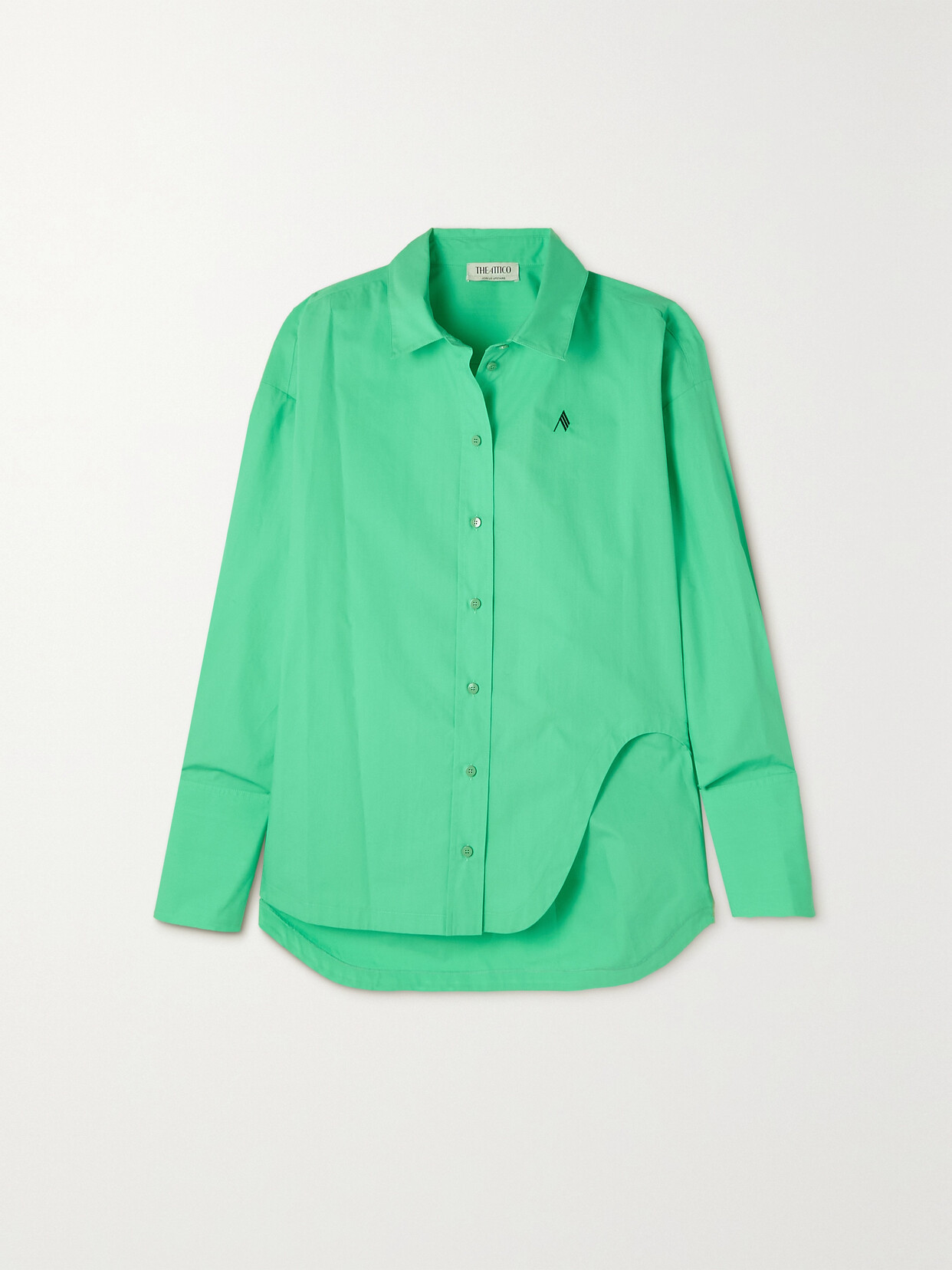 Shop Attico Diana Oversized Asymmetric Embroidered Cotton-poplin Shirt In Green