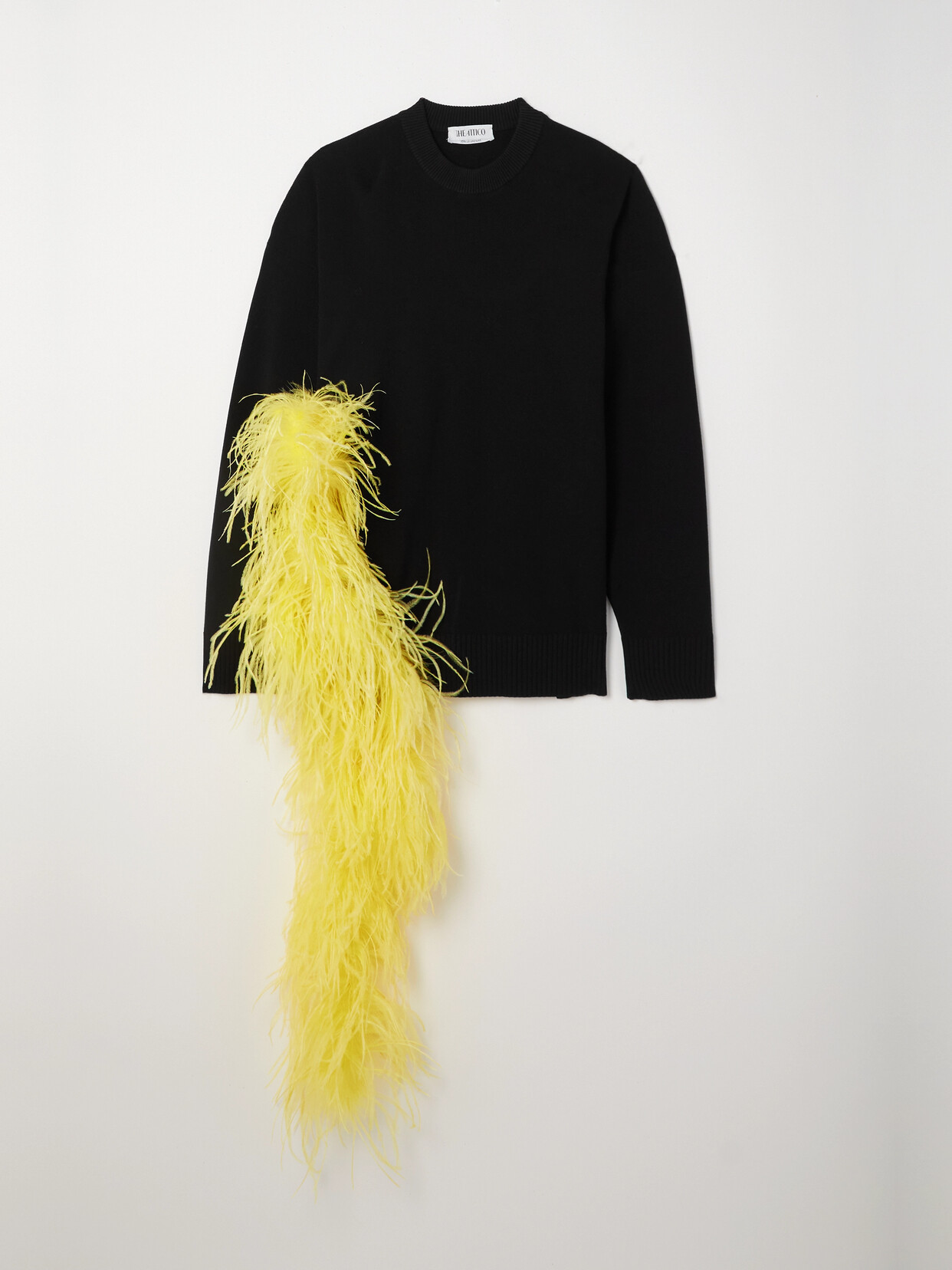 Attico Blanche Feather Trim Sweater In Black Viscose In Black