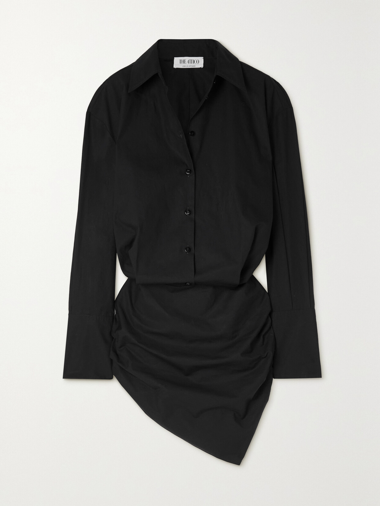 The Attico - Hatty Asymmetric Cotton-poplin Mini Shirt Dress - Black