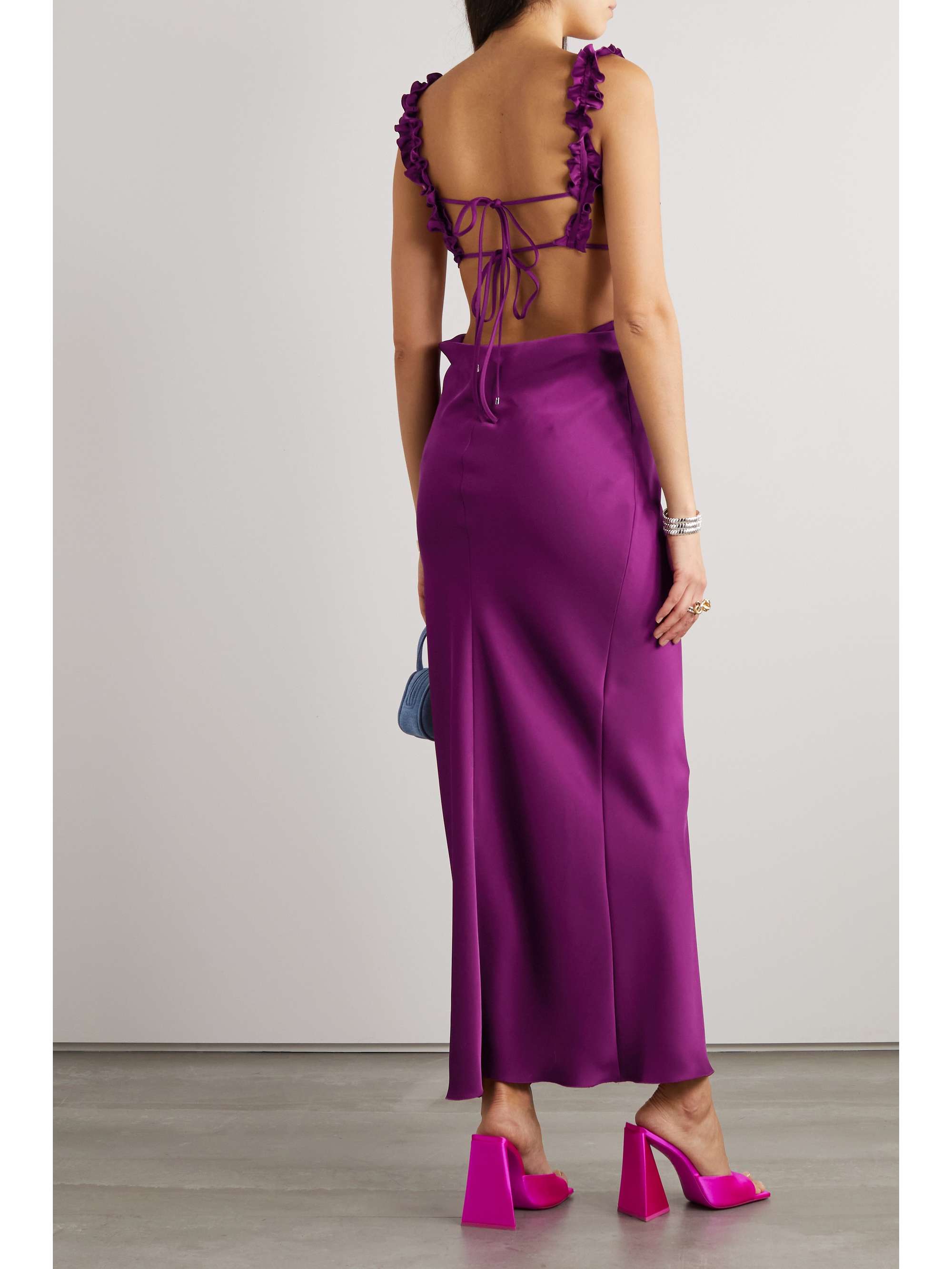 THE ATTICO Amber ruffled cutout duchesse-satin midi dress