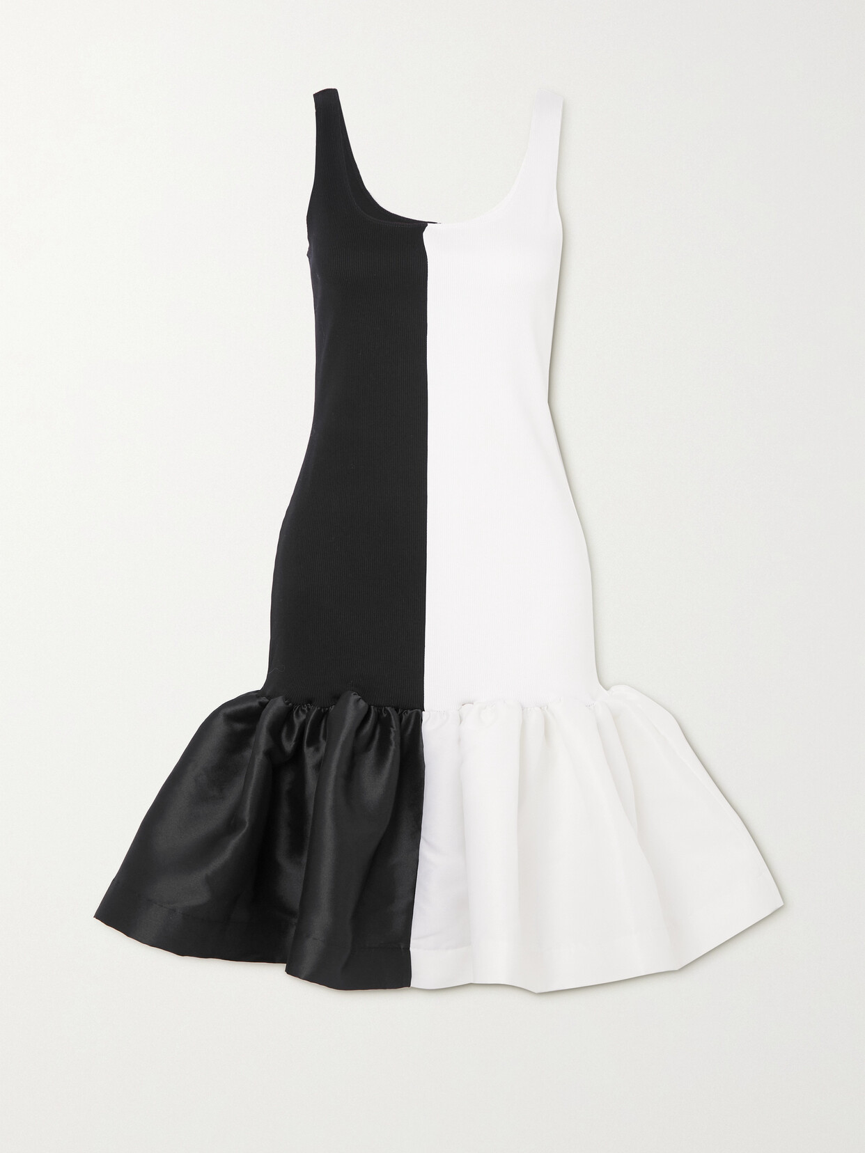 Marques'Almeida Ribbed Organic Cotton-blend Jersey And Recycled-satin Mini Dress - Black