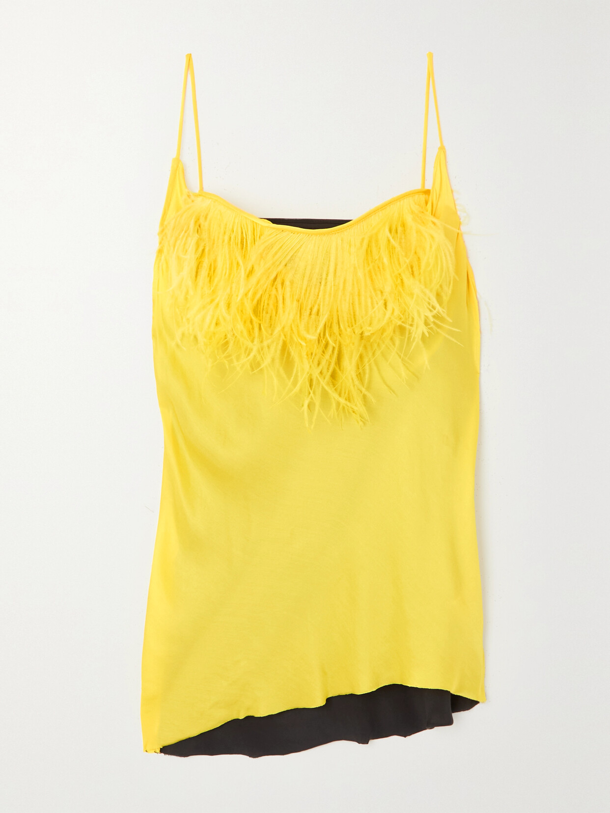 Marques'Almeida Feather-trimmed Two-tone Satin-crepe Camisole - Yellow