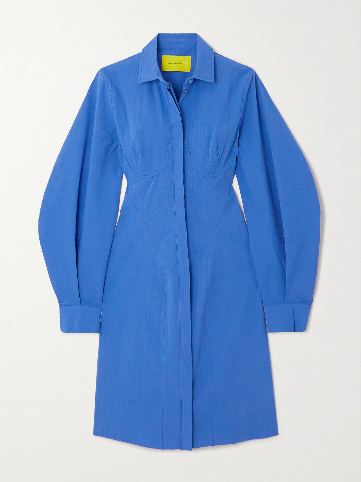 Marques'Almeida Lace-up Cotton-seersucker Mini Shirt Dress - Blue