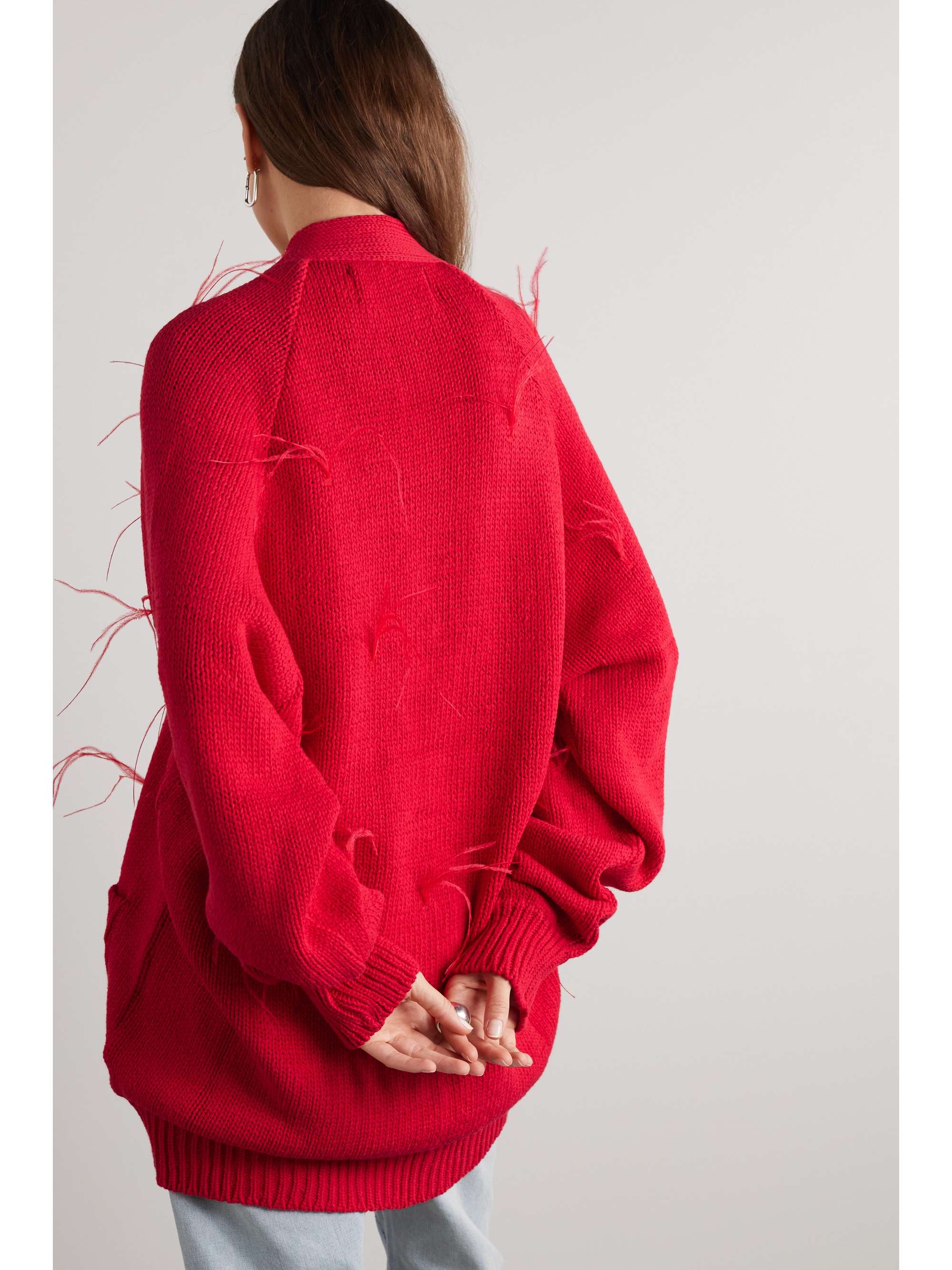 MARQUES' ALMEIDA Oversized feather-trimmed cotton cardigan | NET-A-PORTER