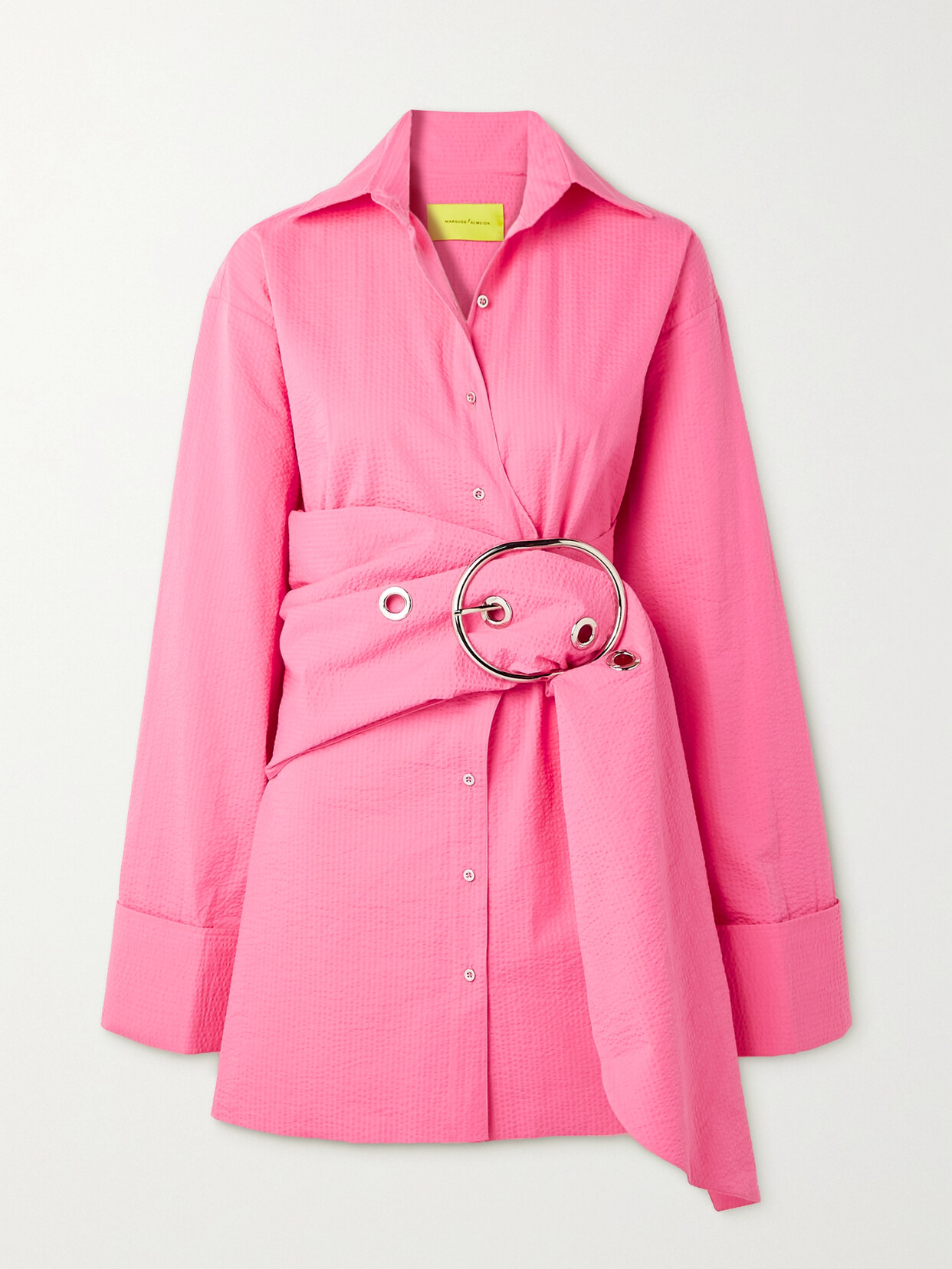 Marques'Almeida Belted Cotton-seersucker Mini Shirt Dress - Pink