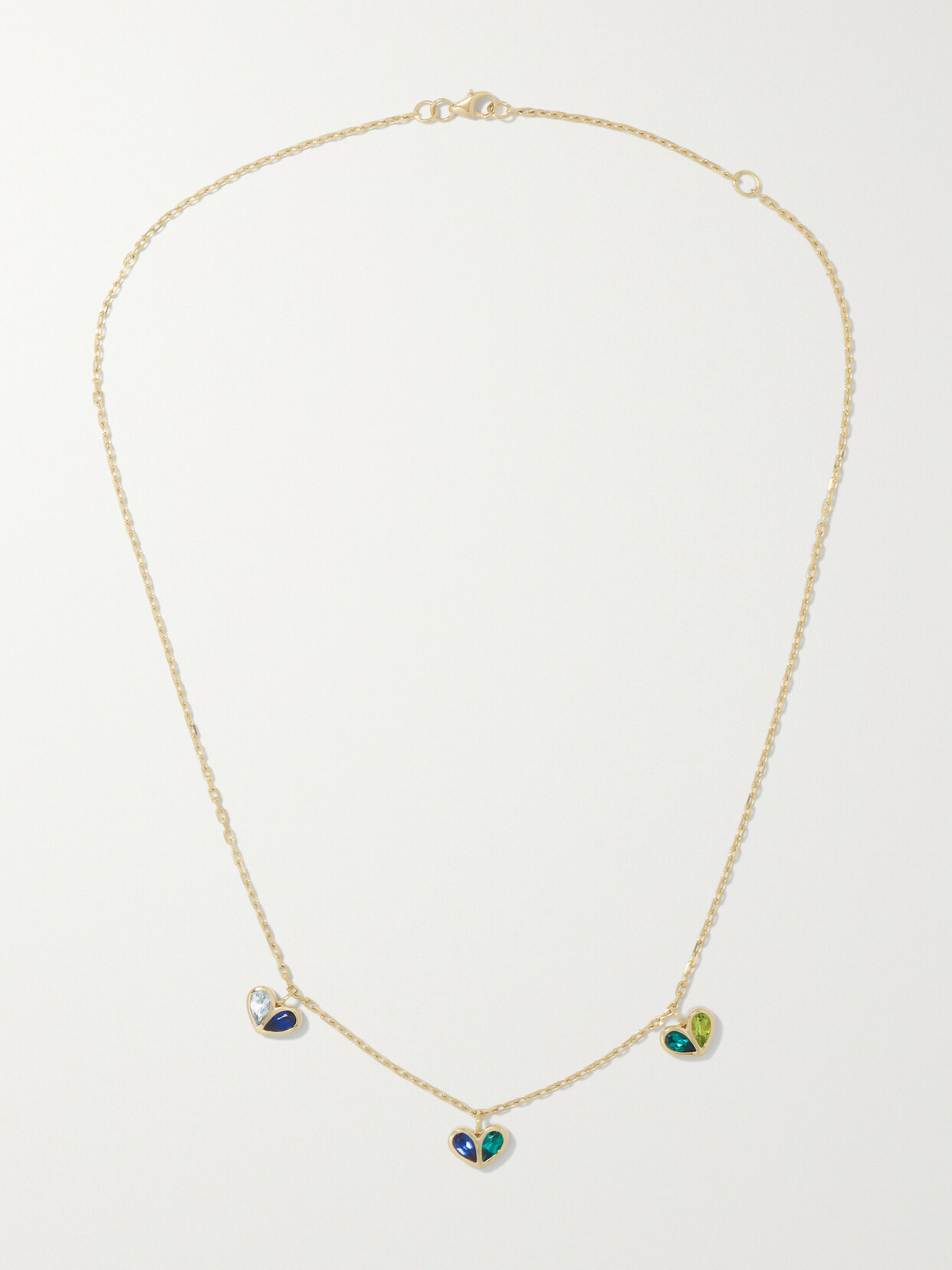 Gemella - Triple Sweetheart 18-karat Gold Multi-stone Necklace - Green