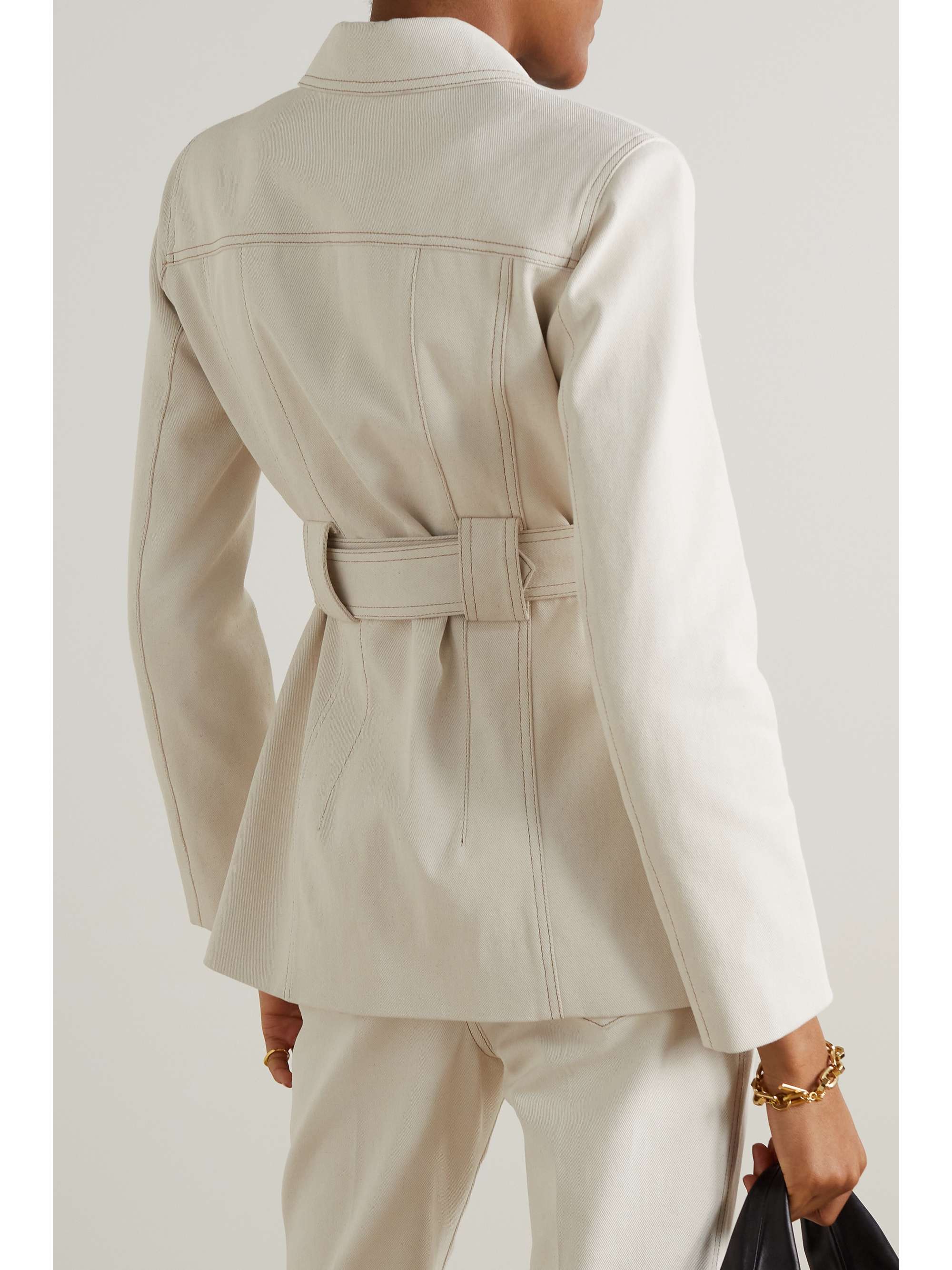 LVIR Topstitched belted denim jacket