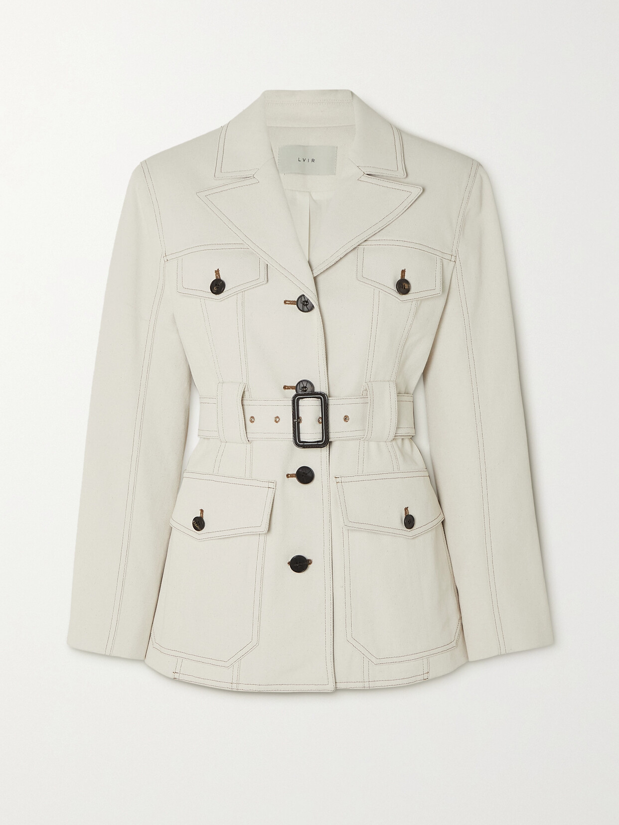 LVIR Topstitched Belted Denim Jacket