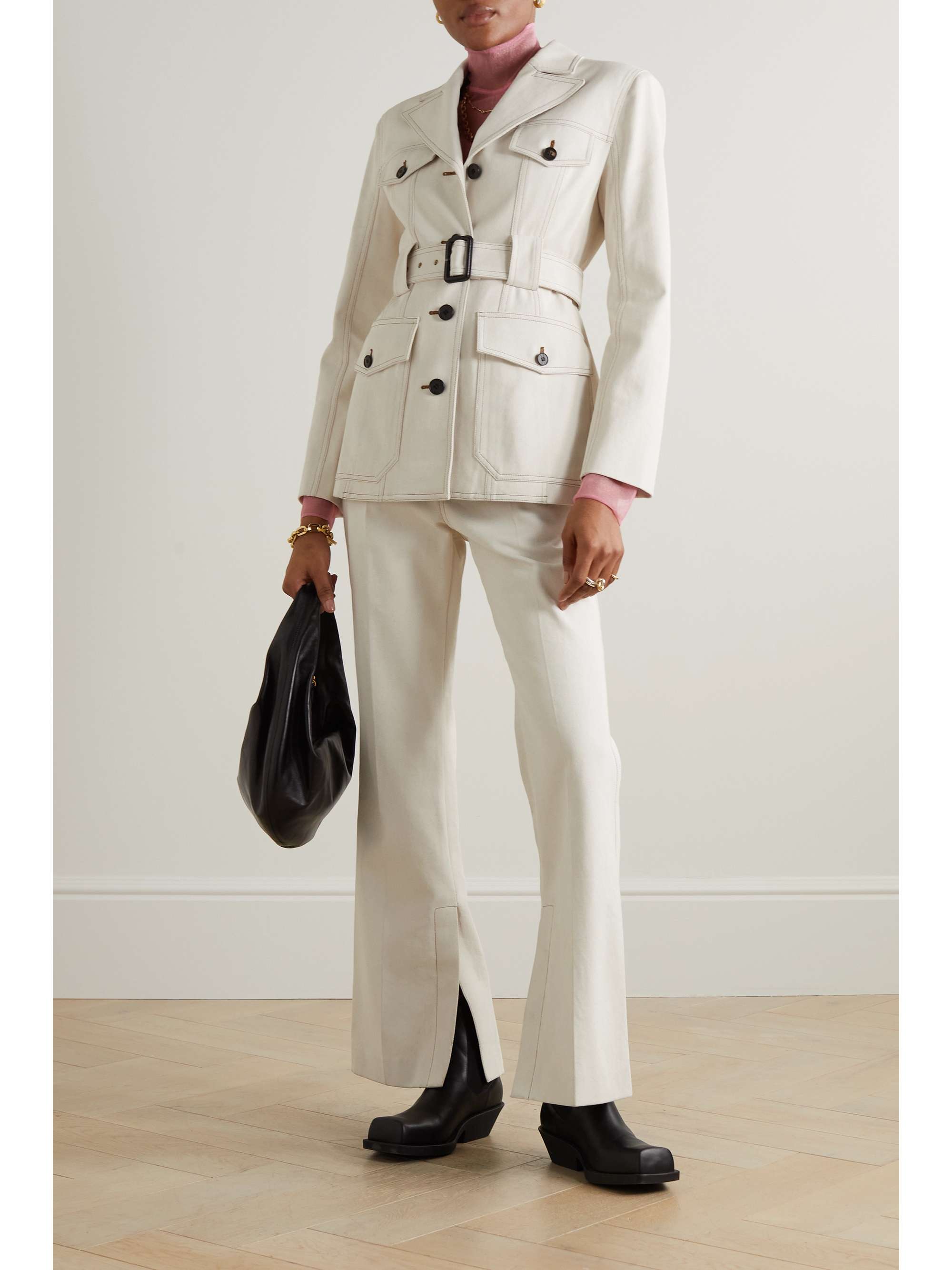 LVIR Topstitched belted denim jacket