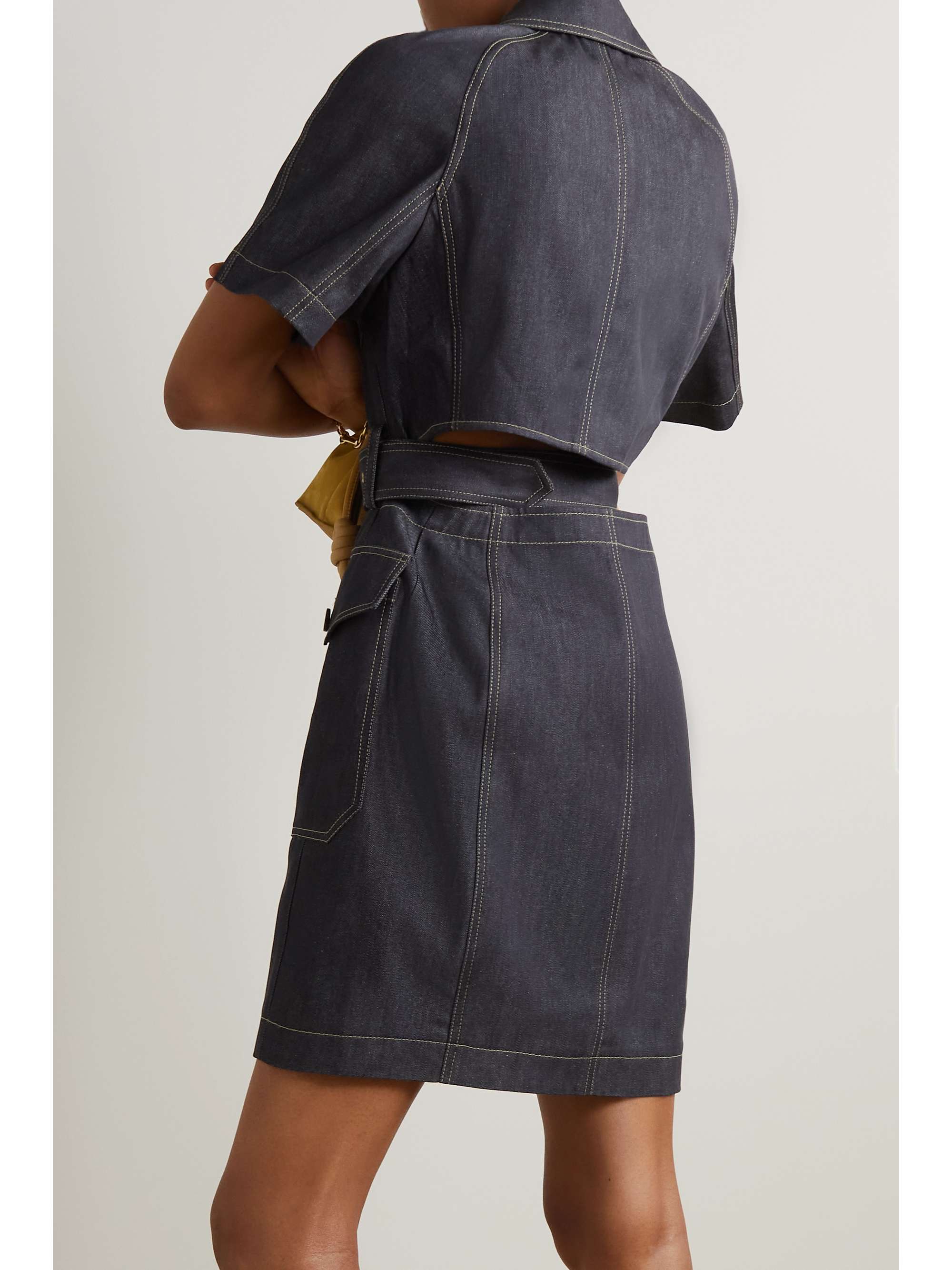 LVIR Belted cutout denim mini dress