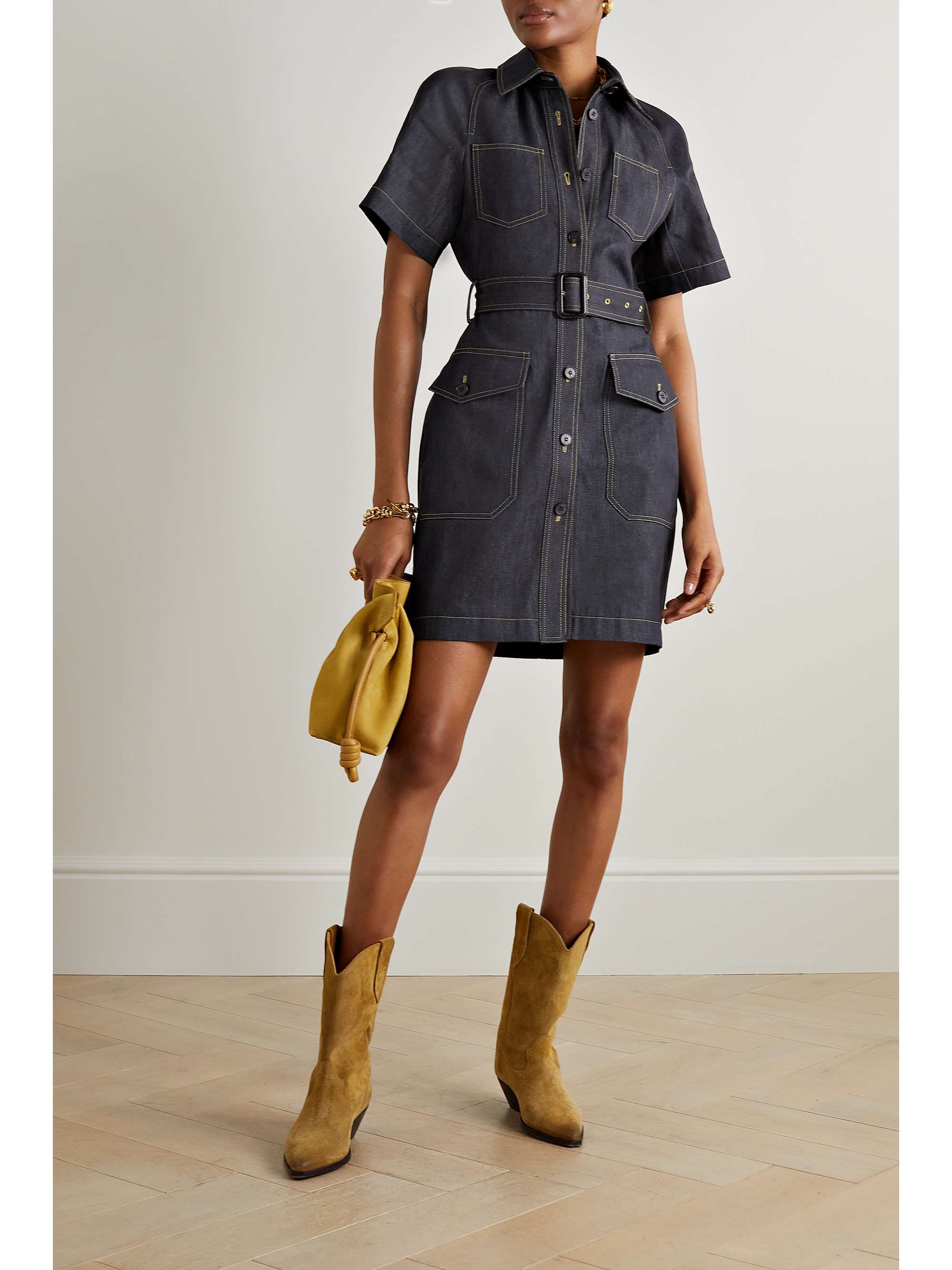 LVIR Belted cutout denim mini dress