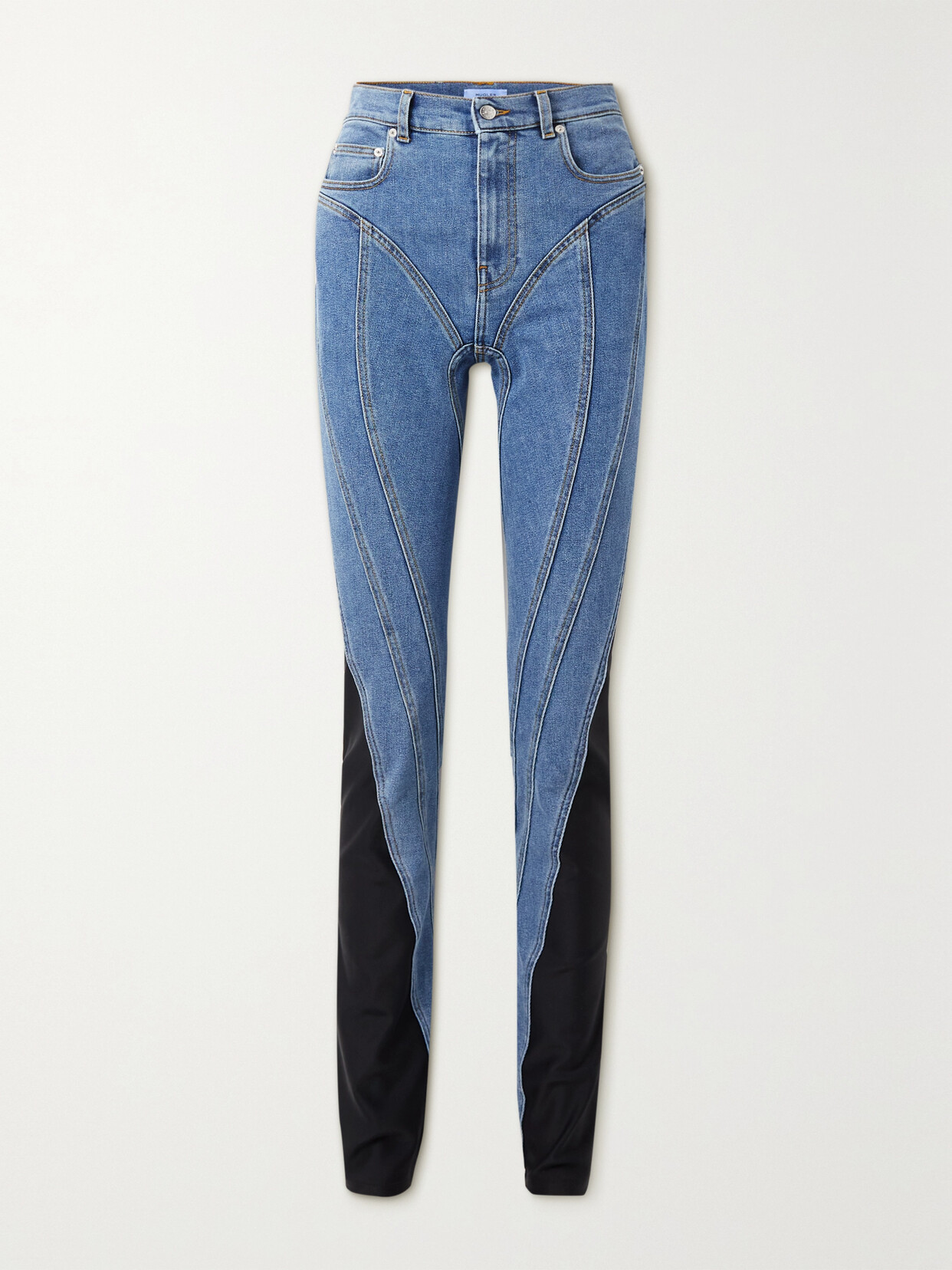 Mugler - Stretch Jersey-trimmed Skinny Jeans - Blue