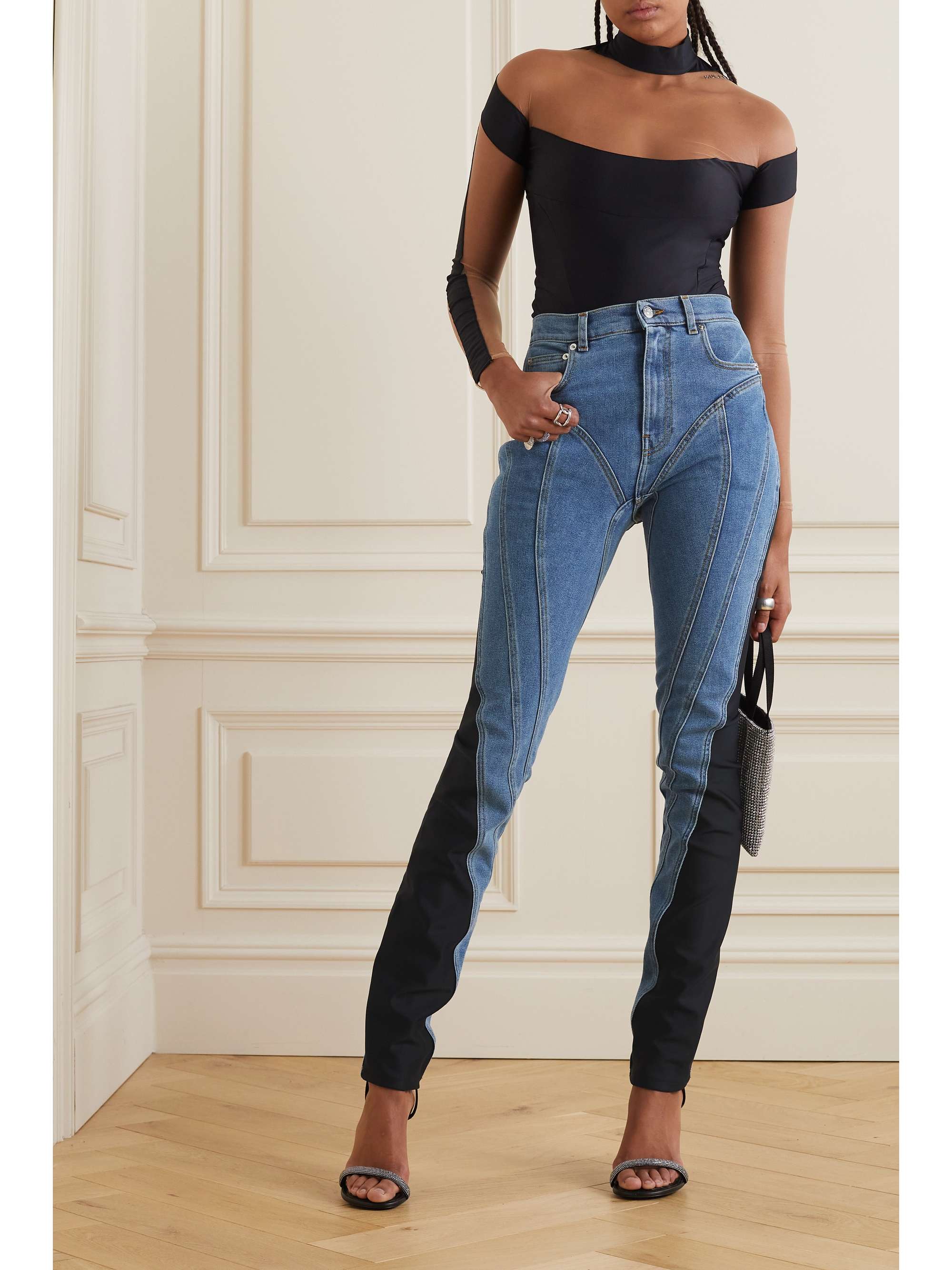 MUGLER Stretch jersey-trimmed skinny jeans