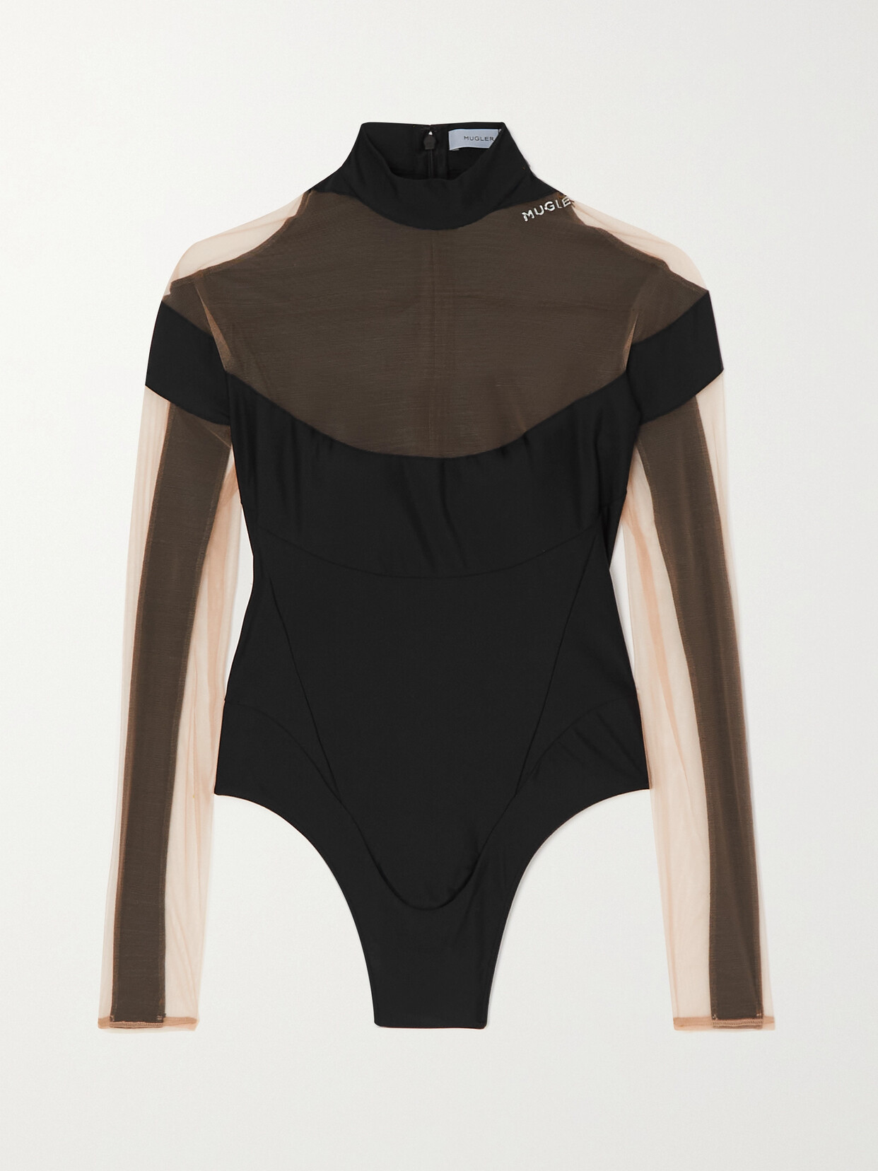 Mugler - Illusion Stretch-jersey And Tulle Bodysuit - Black