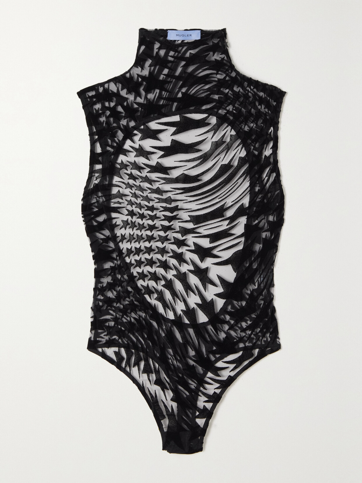 Mugler - Flocked Stretch-mesh Bodysuit - Black