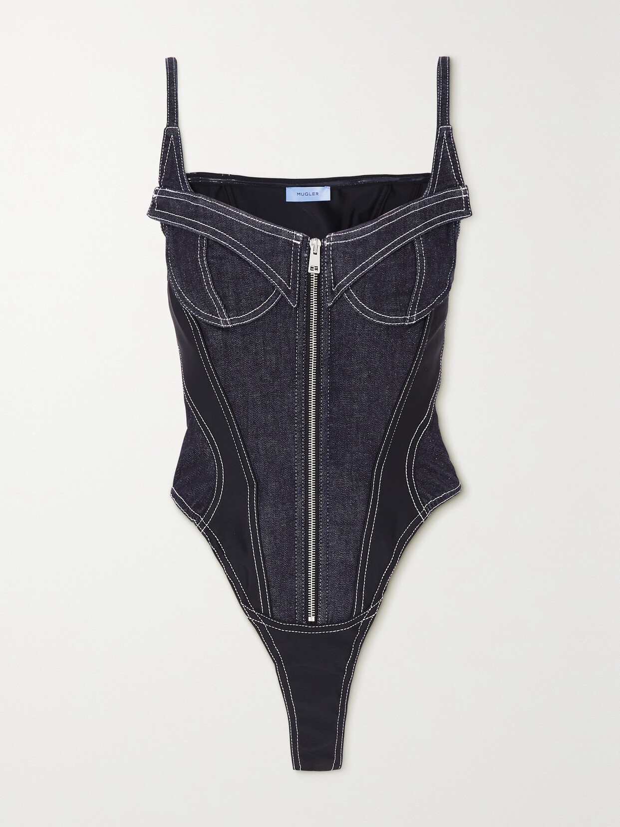 Mugler - Paneled Stretch-denim Bodysuit - Black