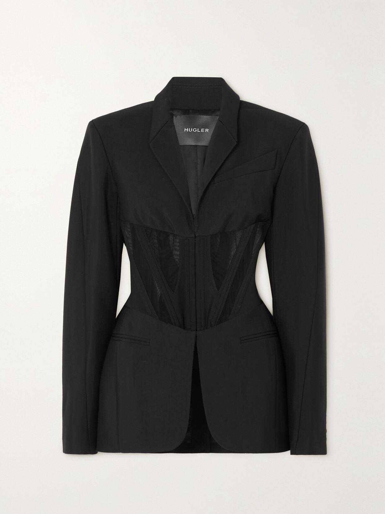 Mugler - Paneled Tulle-trimmed Twill Blazer - Black