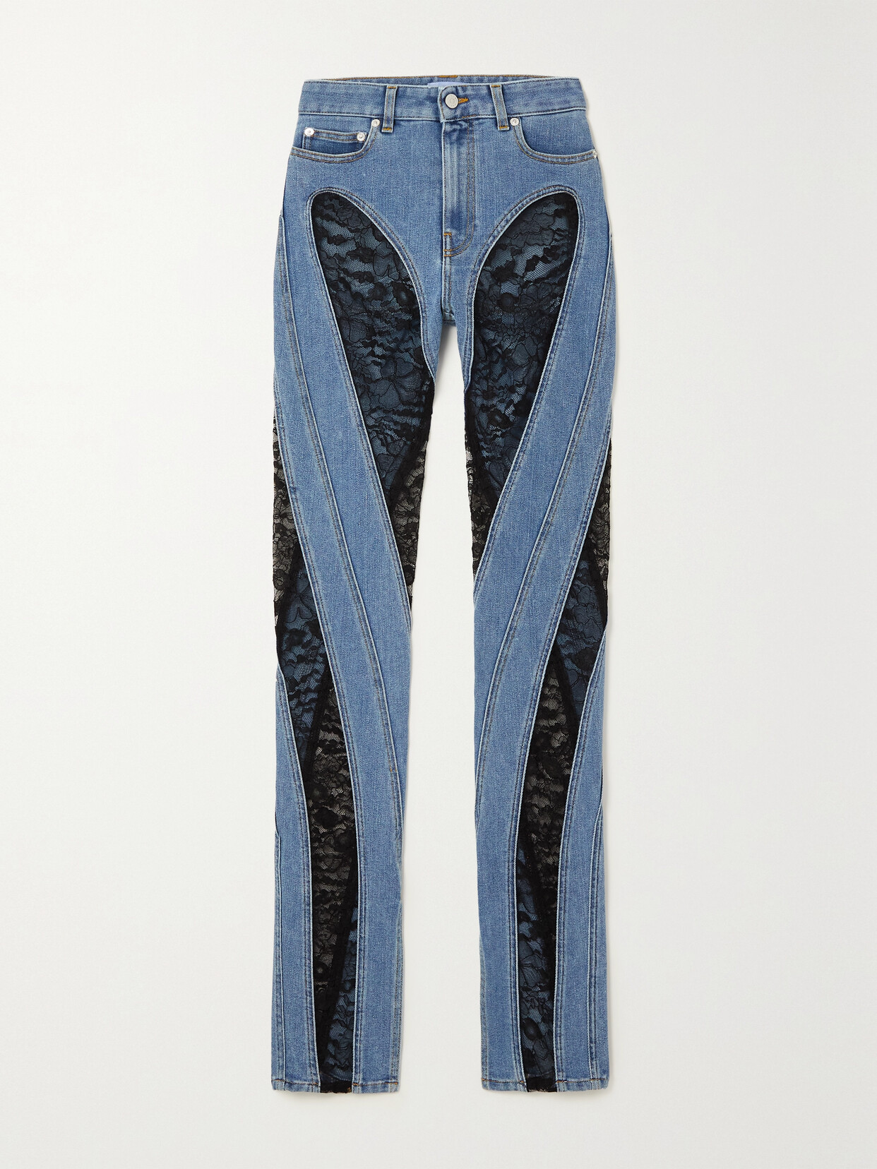 Mugler - Lace-paneled High-rise Skinny Jeans - Blue